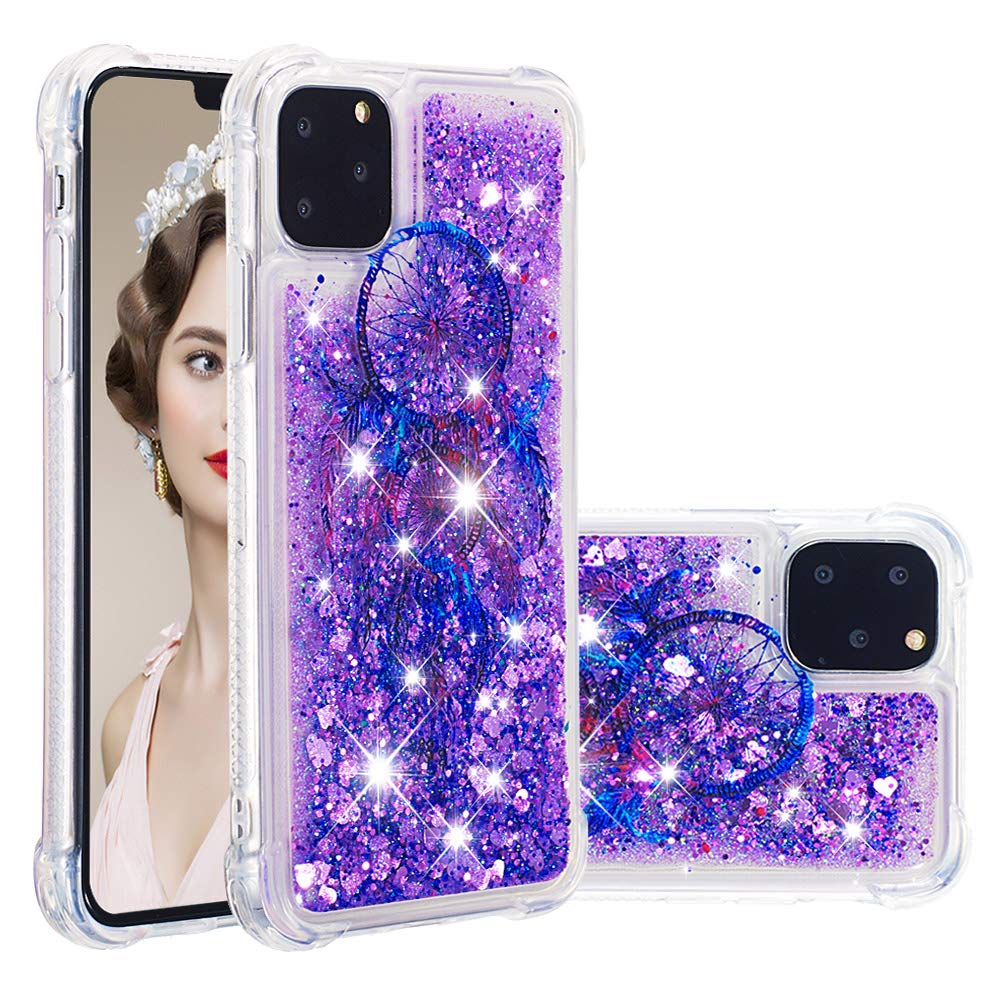 LEECOCO Case for iPhone 11 Pro Bling Glitter Liquid Sparkle Floating Crystal Printing Flower TPU Silicone Rubber Bumper Shockproof Protective Cover for iPhone 11 Pro 5.8 Inch YB-LS Campanula