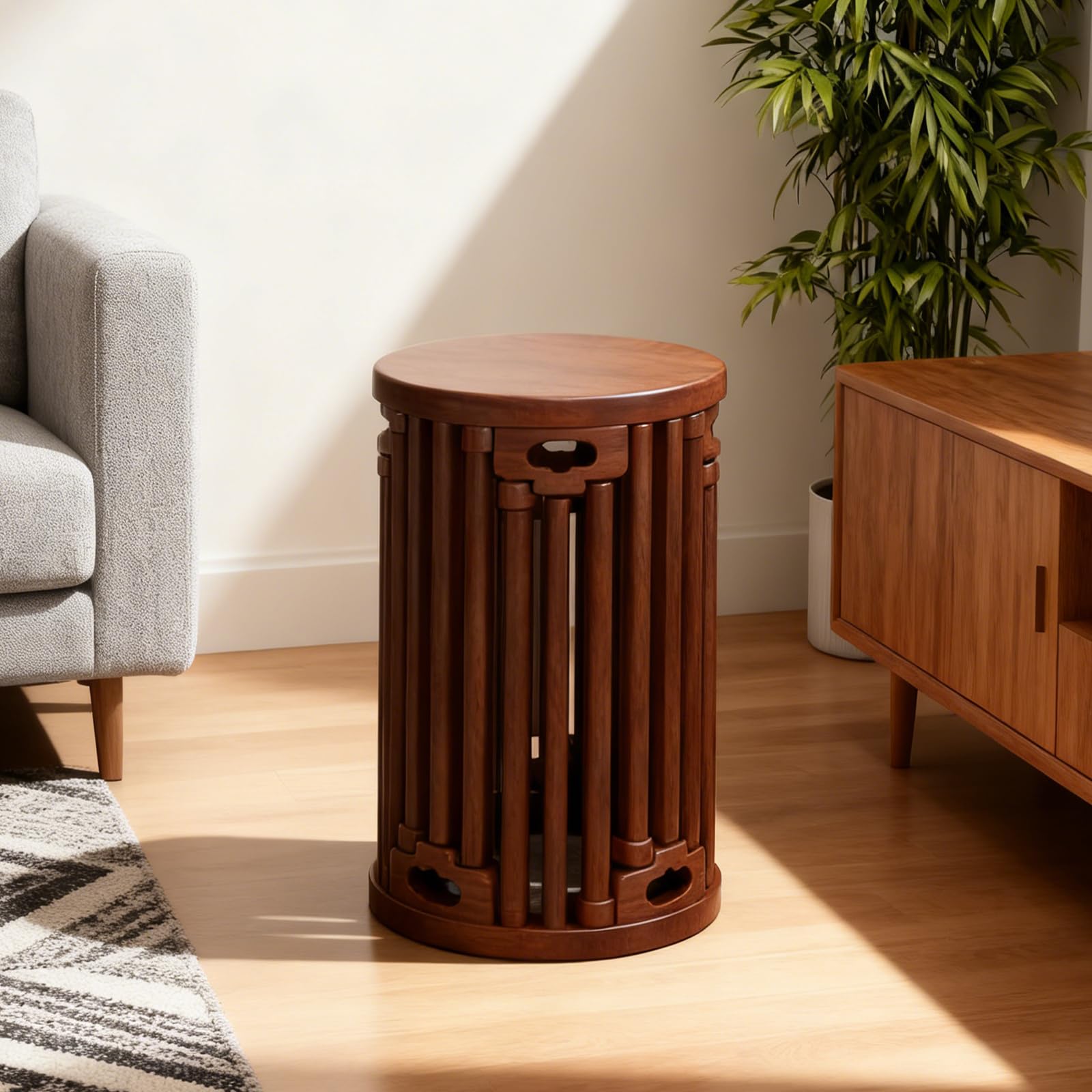 XNZJHPP 6-in-1 Solid Wood Stackable Stools & Side Tables - Vintage Mid-Century Modern Nesting Accent Furniture for Living Room & Bedroom, Versatile Movable Design (Walnut without Wheels)