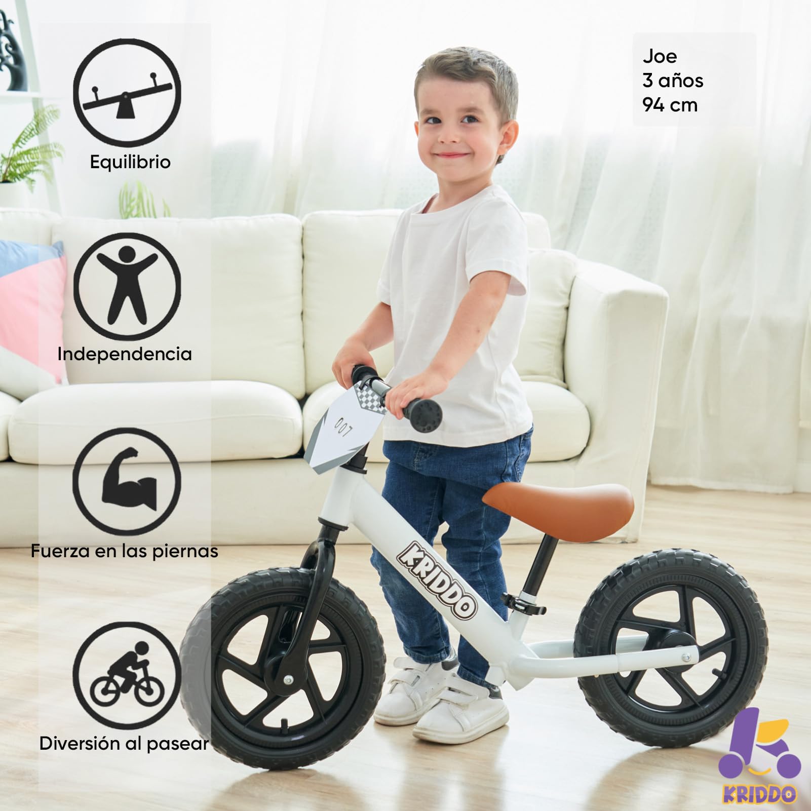 KRIDDO Bicicleta para niños de 2 años, Edad 18 Meses a 5 años, Bicicleta de Empuje de 12 Pulgadas con Placa Individual (3 Juegos de Pegatinas Incluidas), Bicicleta de Regalo para 2-3 niños y niñas