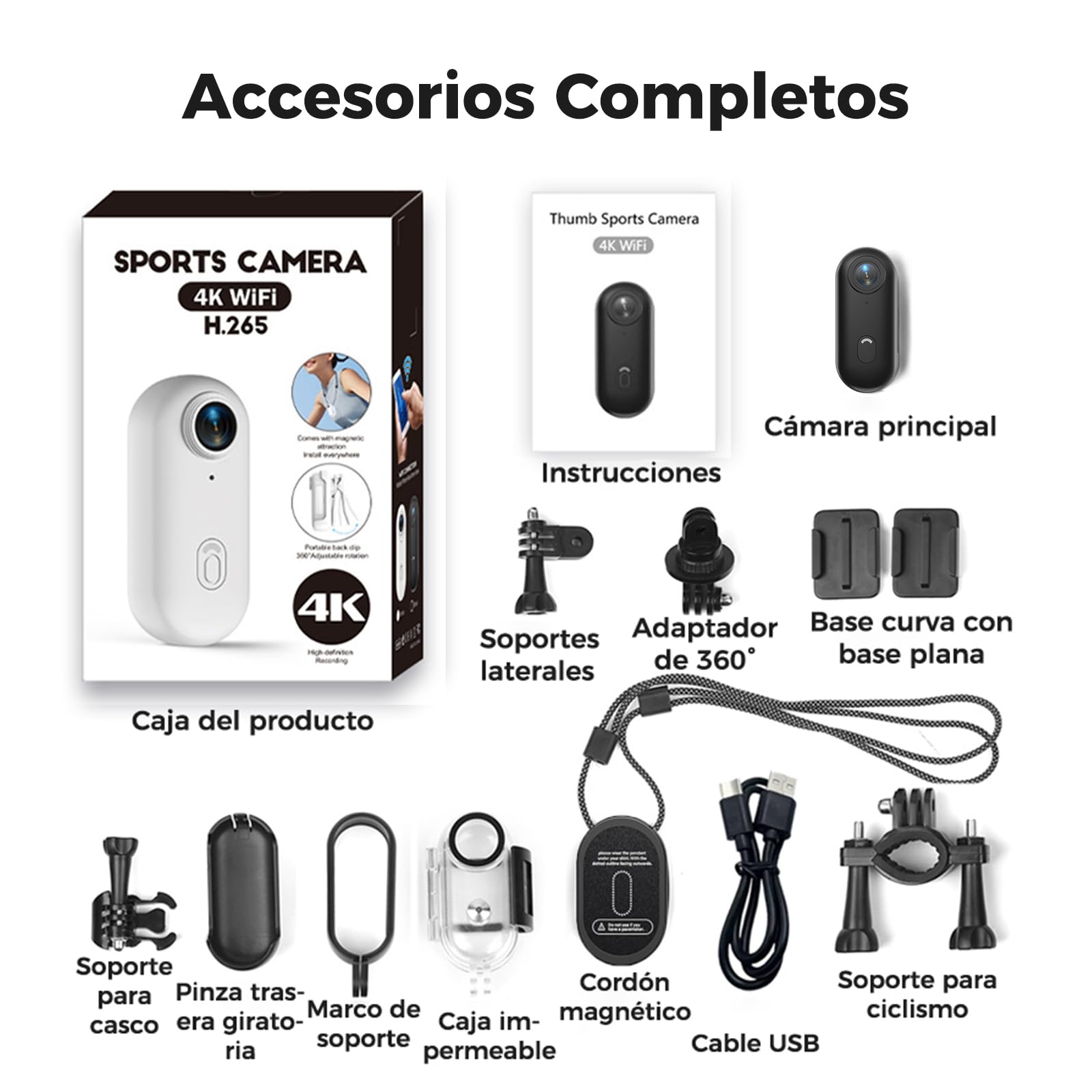 Zeerkeer Cámara Deportiva 4K WiFi, Mini Cámara de Acción POV con Imán Colgante y Clip, 120° Gran Angular para Casco de Moto