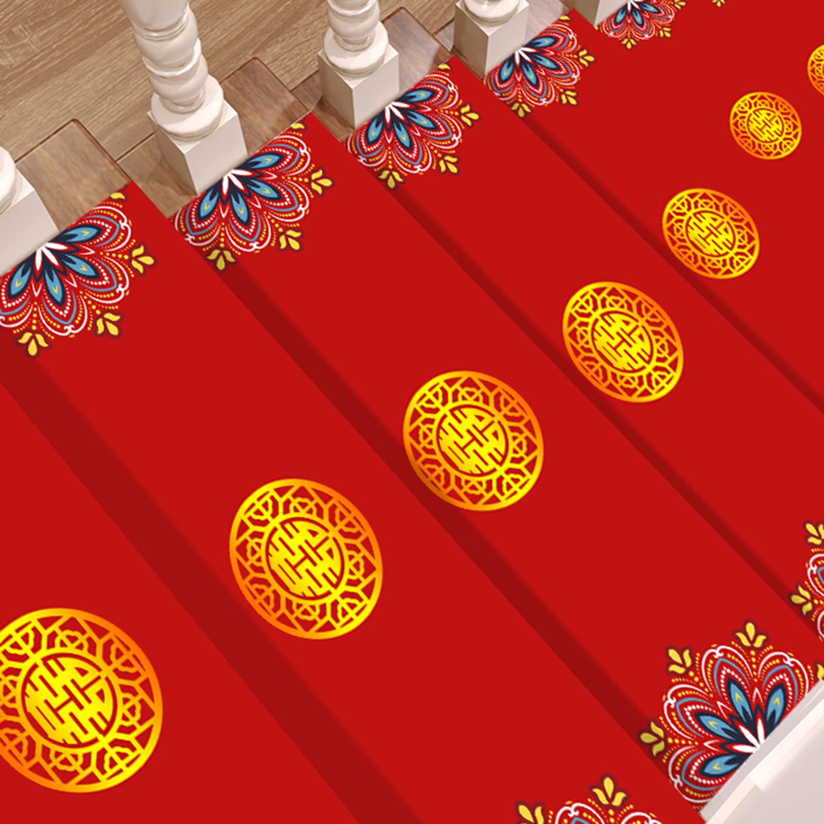 10 Stück Treppenstufenmatten, Chinesische Doppeltes Glück rutschfeste Stufenmatten, Home Stair Klebefrei Selbstklebende PVC Leder Rechteckige Treppenstufenmatte,C,26 * 75cm