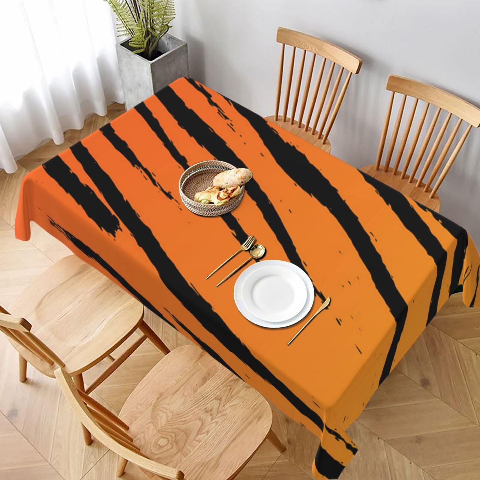 BNVSADC Tiger Stripe Printed Rectangle Tablecloth 228x152 CM, Water Resistant Polyester Table Cloth Decorative Fabric Table Covers for Kitchen Dining Table Parties Camping