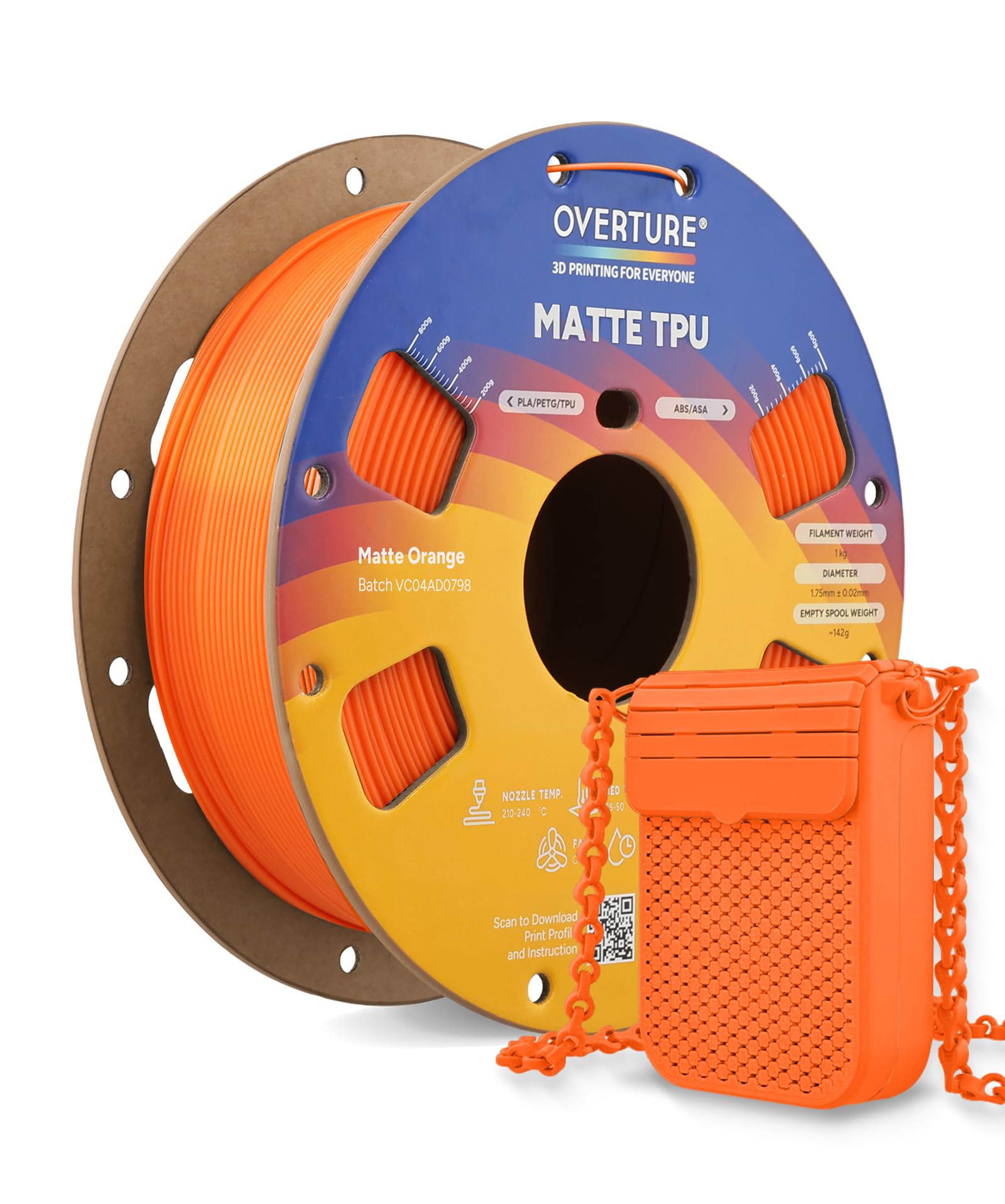 OVERTURE Matte TPU Szpula filamentu SP 1 kg, 1,75 mm, matowy, pomarańczowy, 1 szt