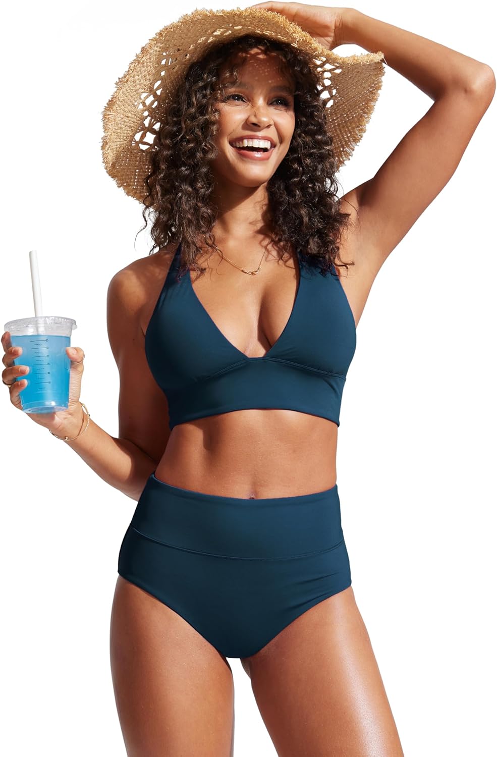 CRZ YOGA Womens High Waisted Bikini Bottom Full Coverage Tummy Control Bathing Suit Wide Waistband Swimsuit Swim Briefs