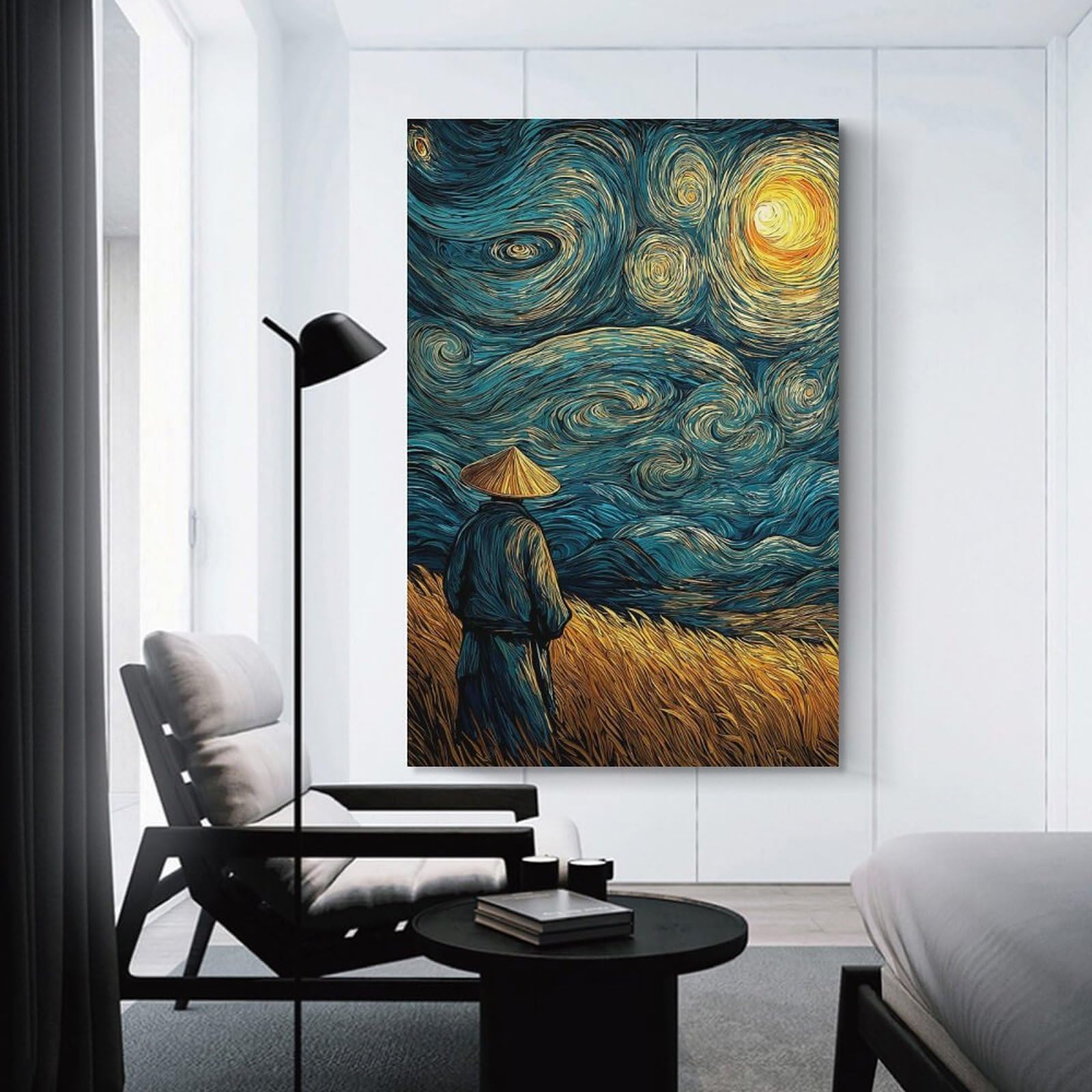 Junmoney Unframe-Style-6 Canvas Art Print Samurai In Starry Night Style, 20X30inch(50X75cm), For Contemporary Homes, Apartments Or Offices, Decorative Canvas Decor For Home Updates
