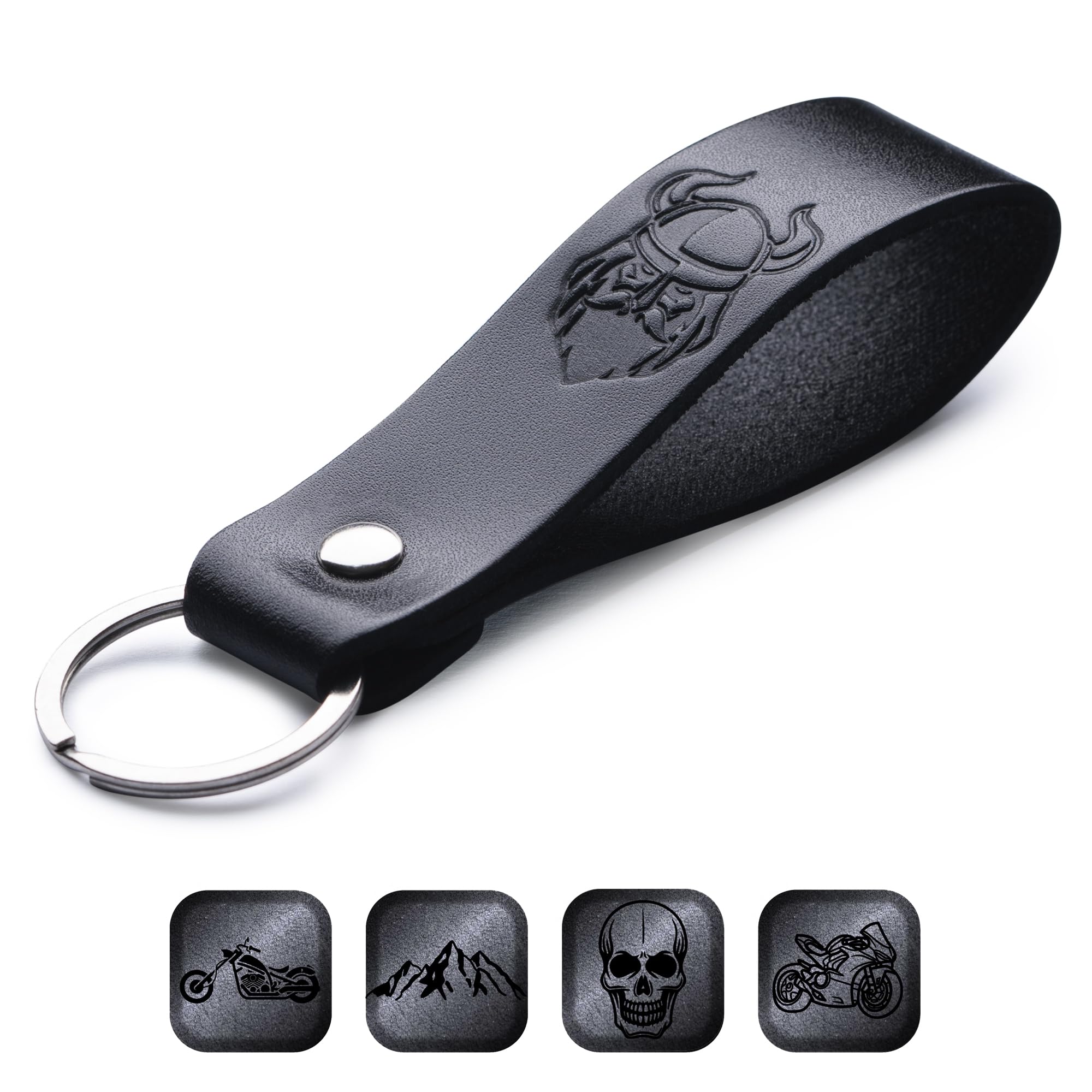 MAGOR Leather Keyring – Sustainable Gift with Hot Embossed Message for Your Loved One, Perfect for Men & Women, Handmade Full-Grain Leather (Viking)