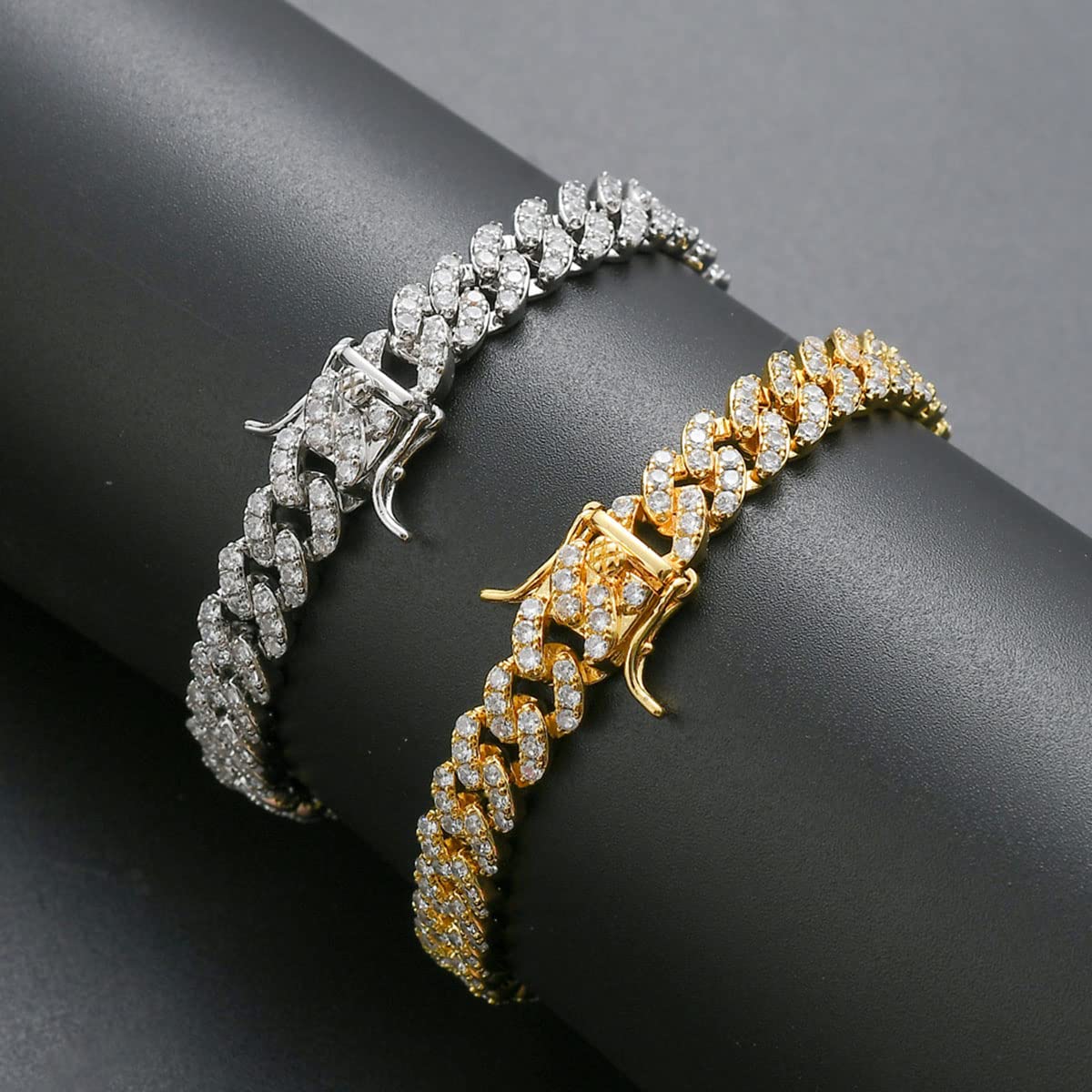 Pulsera de Tenis Pulsera de Mujer Tres circón Cadena Cubana Plata Señoras Infinito Pulsera Cristal Señoras Pulsera Regalo de Damas Deslumbrante de Alta Gama (Zirconio Blanco Plateado de 8 Pulgadas)