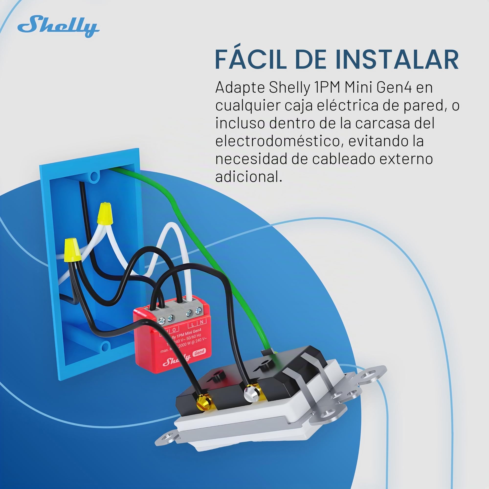 Shelly 1PM Mini Gen4 – Módulo interruptor inalámbrico Matter, Zigbee y Wi-Fi, 1 canal 8A, Medición de consumo de energía, Relé de luz, Control por app y por voz Alexa, Google, Apple HomeKit - 2 Piezas