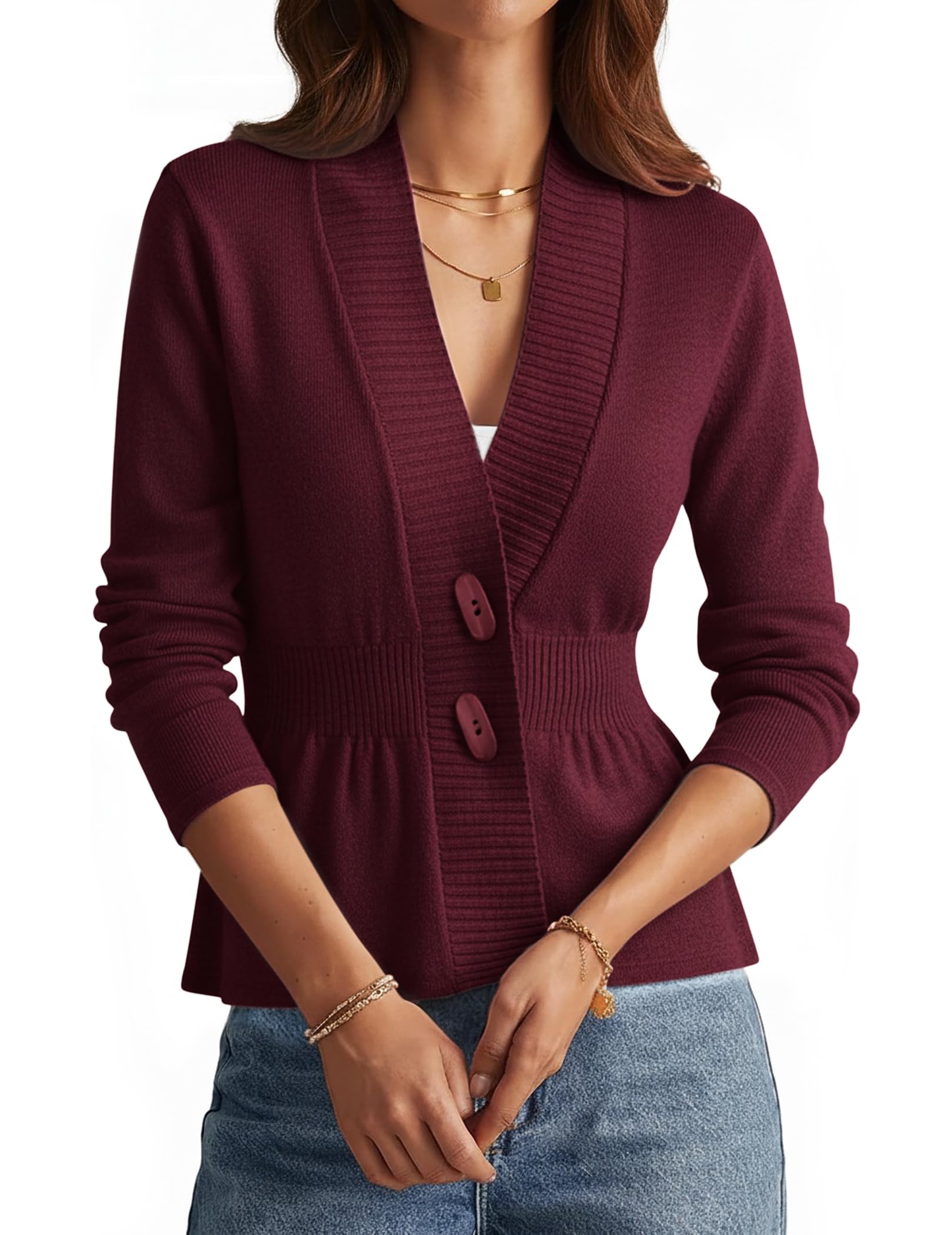 Womens Cardigan Sweaters Button Up Lightweight Blazers Sweater Open Front Peplum Jacket Fall Coat for Work 2025