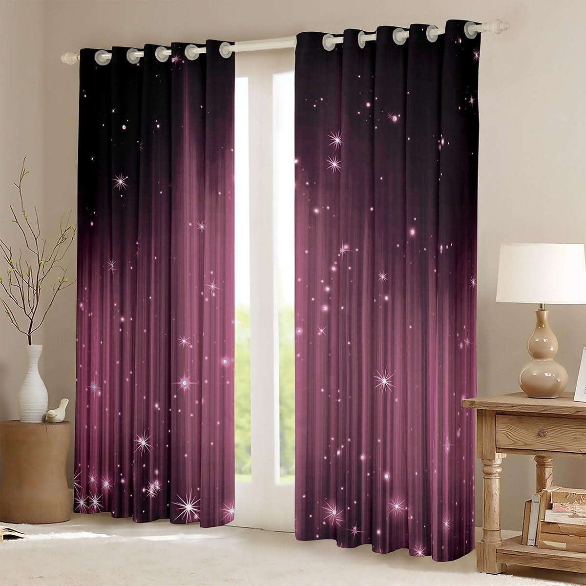 Erosebridal Black and Pink Blackout Curtains for Girls Women Ombre Glitter Curtains for Bedroom Living Room Decor,Abstract Striped Window Treatments Drapes 2 Panels 42 x 84 Inch