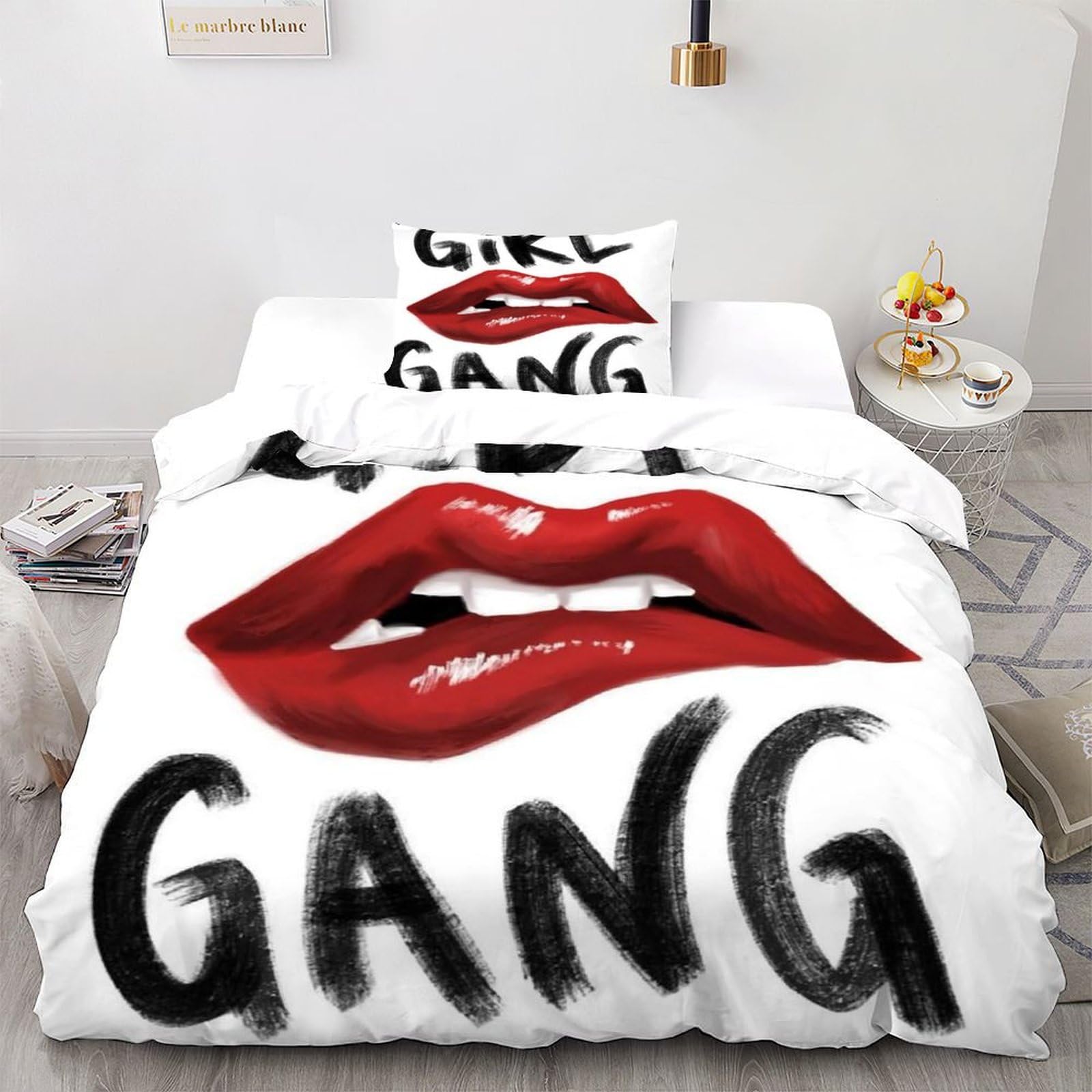 Housse de couette red lips 135x200cm pas froissé avec fermeture éclair pratique