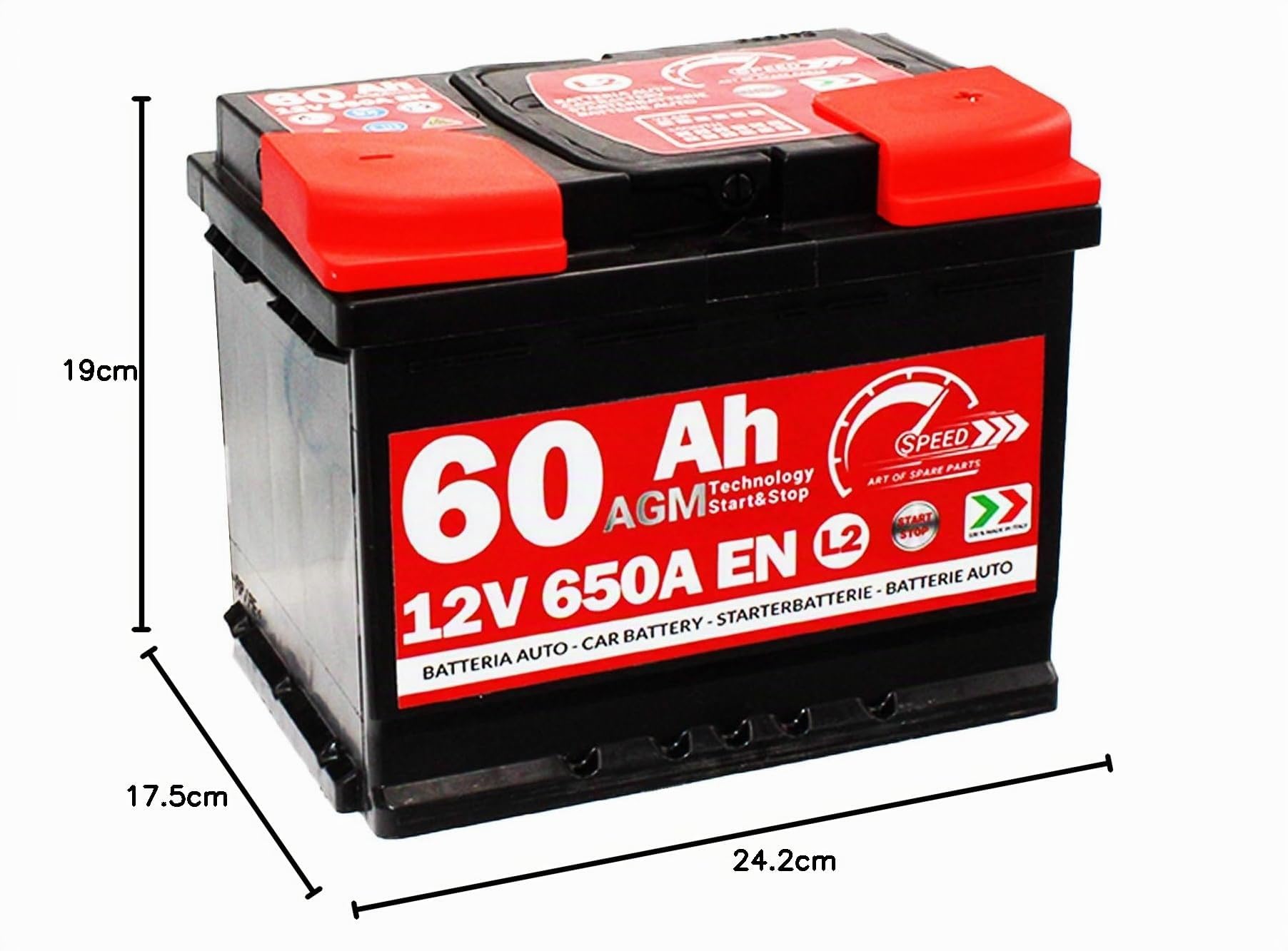 Batteria Auto Speed L2 60Ah AGM 650A 12v START&STOP