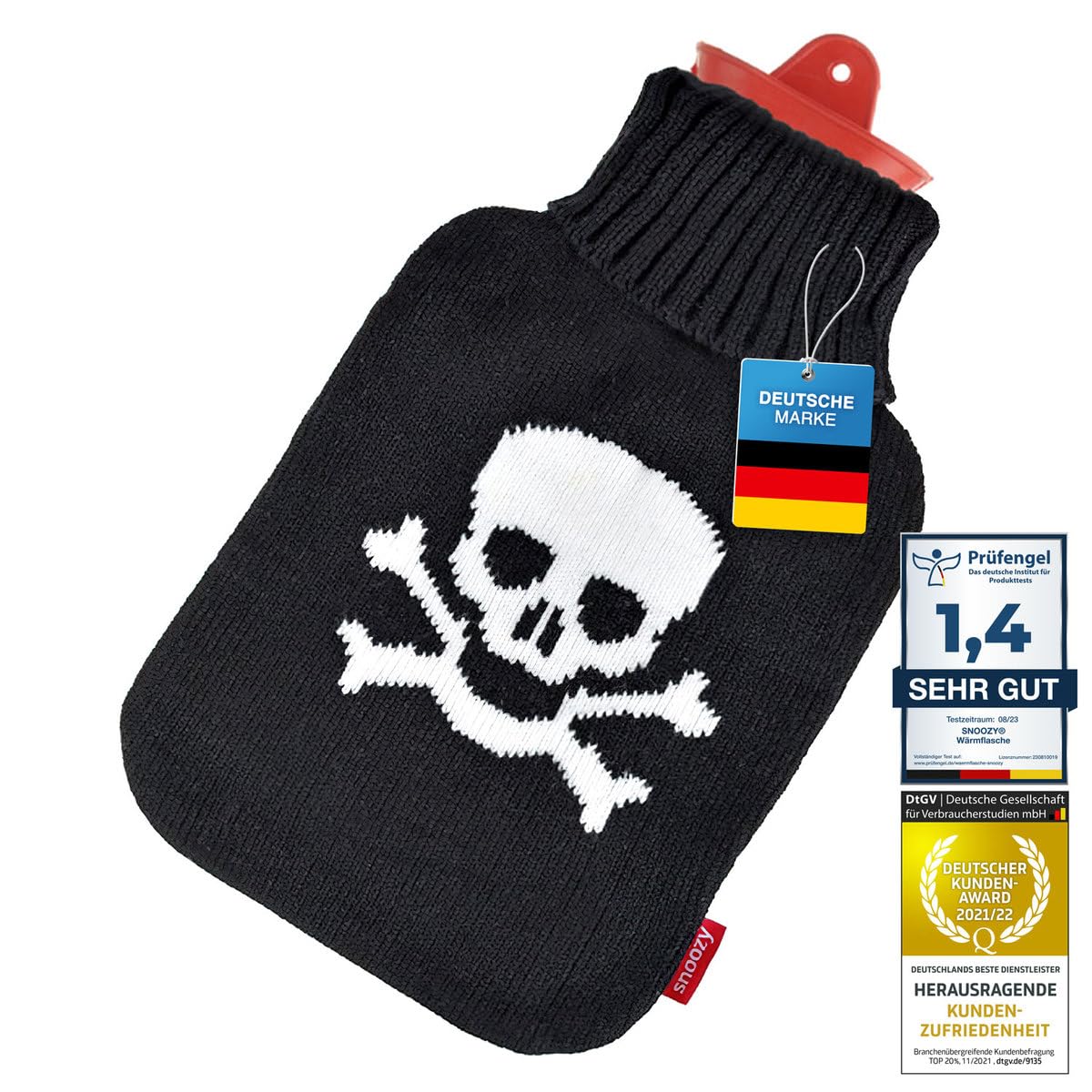 Snoozy® Hot Water Bottle with Cover, 2 L – XXL Natural Rubber — image 1