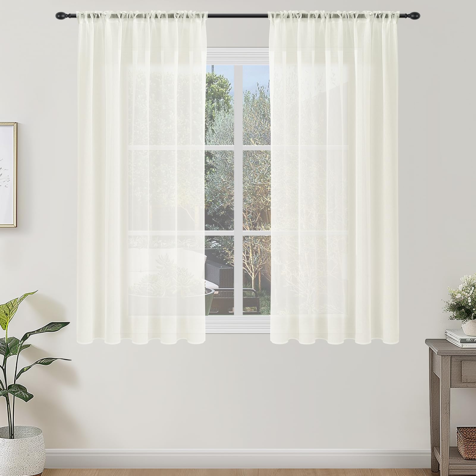 Topfinel Gardinen Kurz Vorhang Tunnelzug Stores Gardine Schals140 cm Hoch Voile Curtains Living Room Fensterschals Vorhänge Weiss 160 cm Lang Dekoschal für kleine Fenster