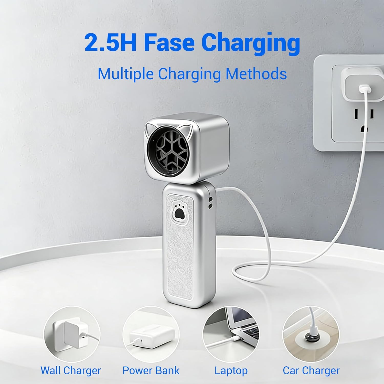 Portable Handheld Fan, 9000mAh Battery Life up to 25 Hours, 4-in-1 Multifunctional Design, 100-Speed Turbine Airflow, Cute Shell Multifunctional Travel Essential Gifts（White）