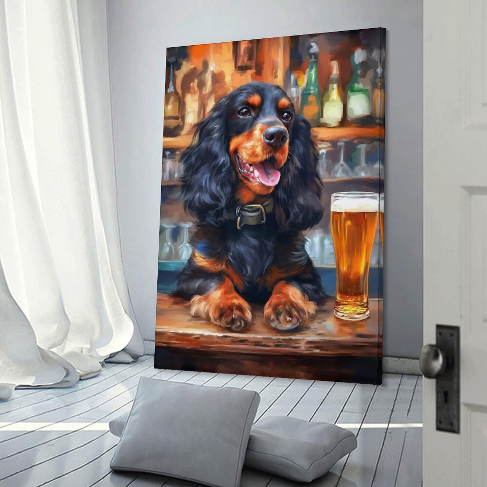 Junmoney Frame-Style-13 Room Decor Wall Art Cocker Spaniel Dog Beer, 20X30inch(50X75cm), For Flats, Guest Rooms Or Compact Rooms, Wall Decor With Flexible Room Appeal