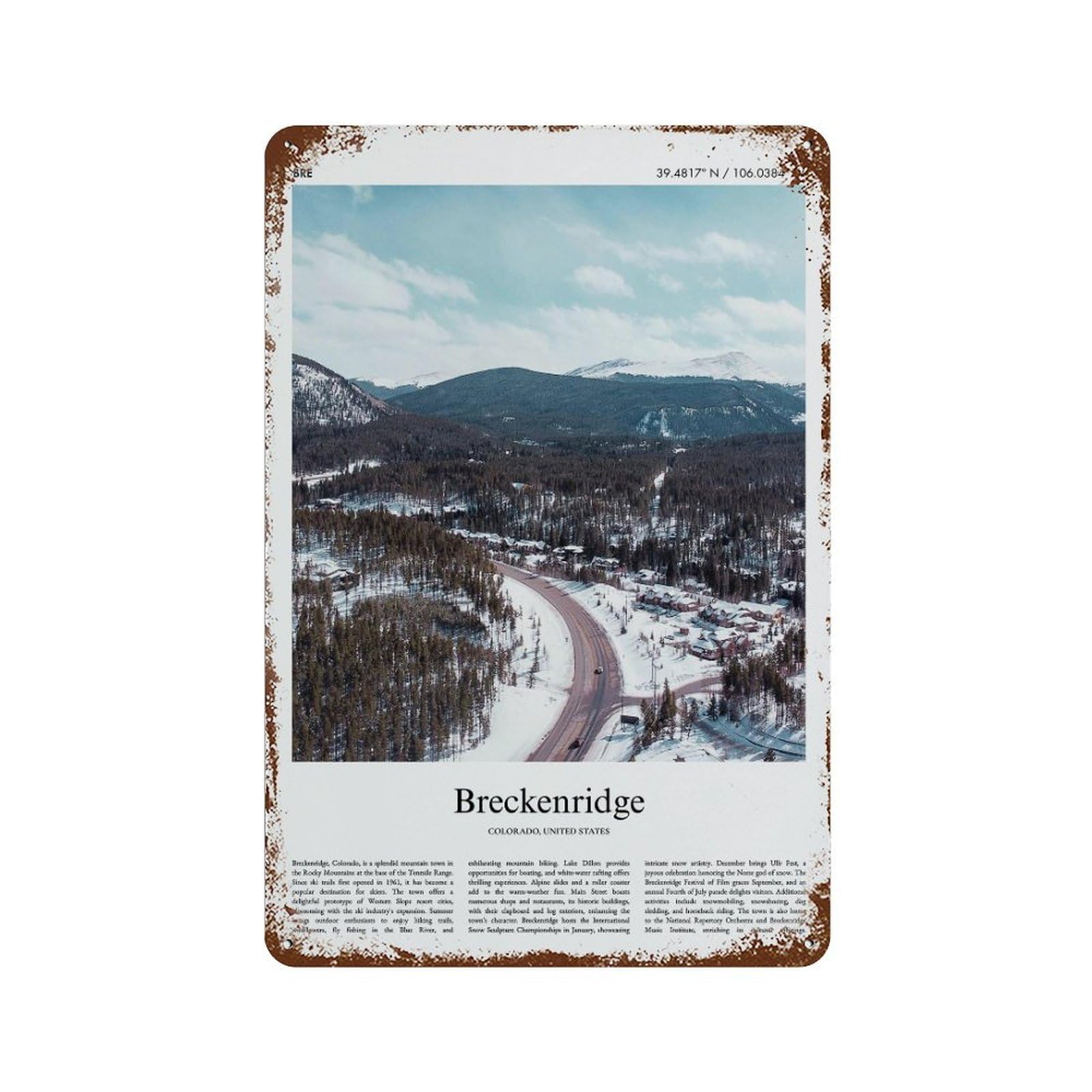 xiaoxiaoshen Breckenridge Colorado, United States, USA City Scenery Wall Decor Art Metal Tin Poster Modern Home Decor Art Home Bar Shop Decorations Vintage Sign 30x20cm
