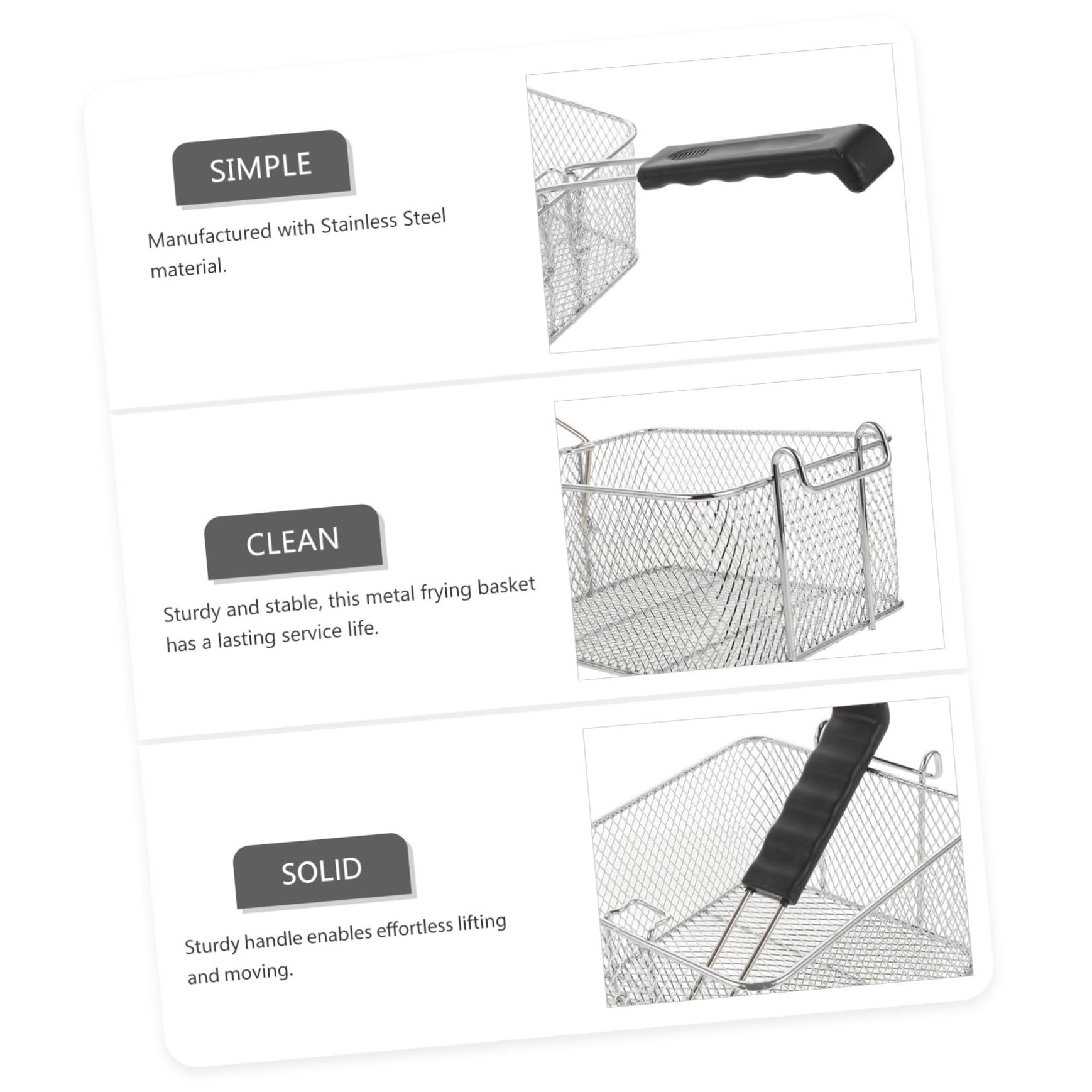Mobestech Cesta para Freír Cuadrada De Acero Inoxidable 25x25 Cm con Mango Ergonómico Antideslizante para Freidora Cocina Restaurante, Cesta De Patatas Fritas y Pollo Frito