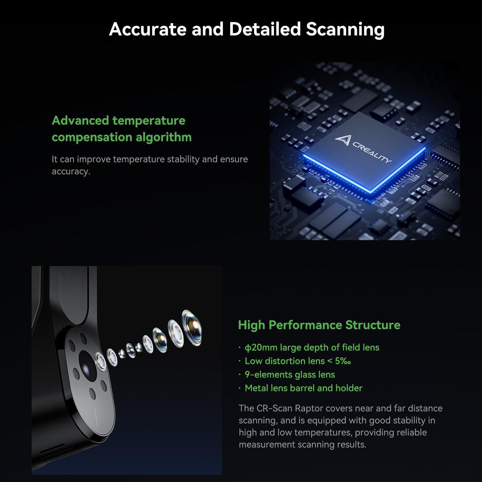 Creality Scanner 3D CR-SScan, Raptor per stampanti 3D multiriga, con tecnologia Blue & NIR, precisione 0,02 mm, tracciamento anti-agitazione, supporta oggetti da 5 a 2000 mm per Windows Mac