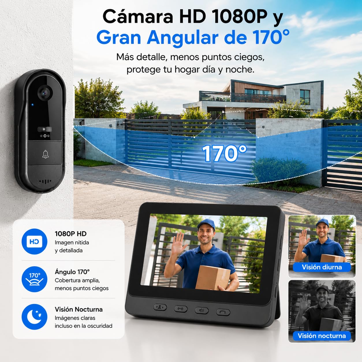 Zeerkeer Videoportero Inalámbrico Sin WiFi con Pantalla IPS de 4,3", Timbre con Cámara 1080P, Audio Bidireccional, Visión Nocturna, Ángulo 170° e IP65 Impermeable