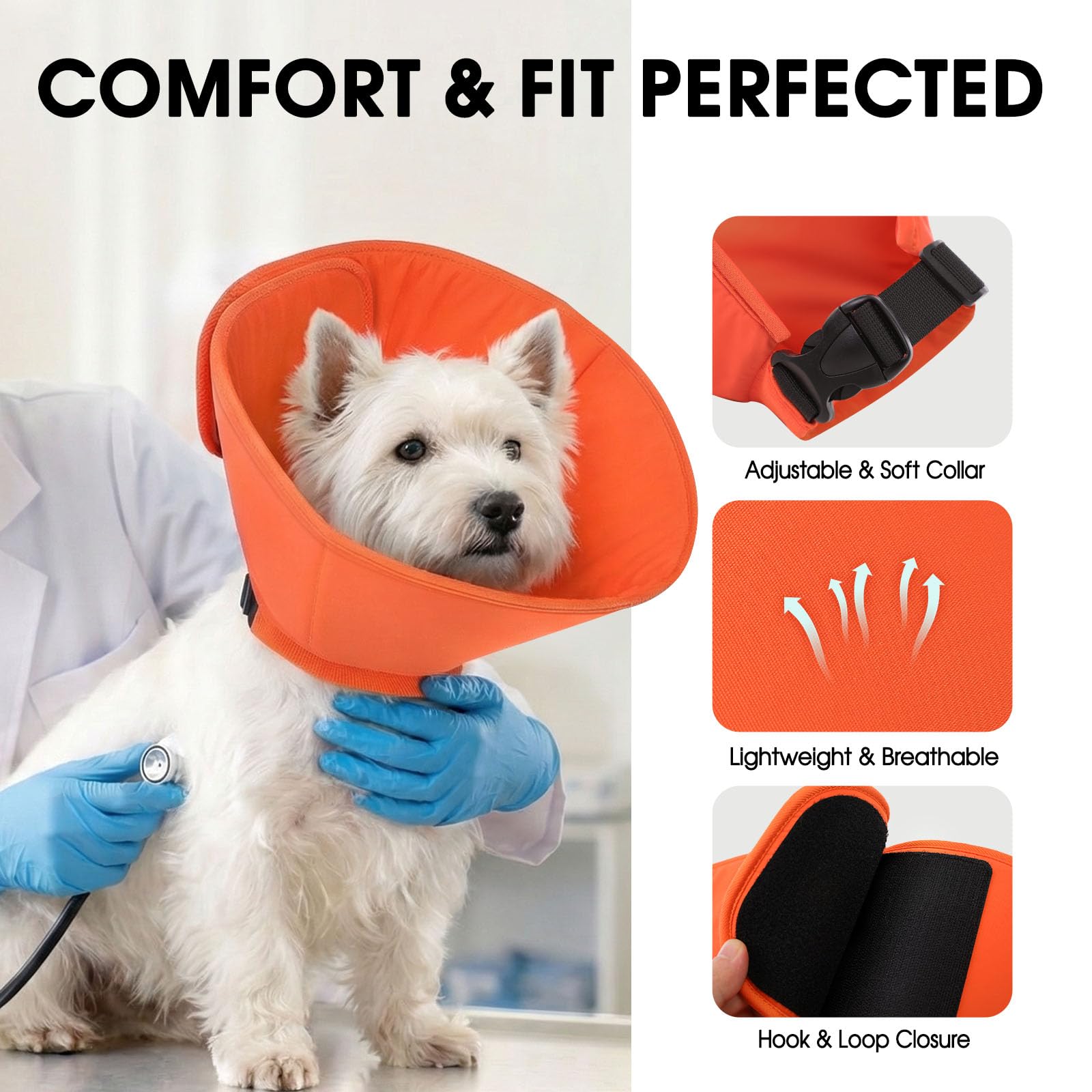 SUNFURA Cônes réglables pour chiens - Cône souple pour arrêter de lécher - Alternative au collier pour petits chiens, collier de récupération pour animal domestique après une chirurgie avec boucle à