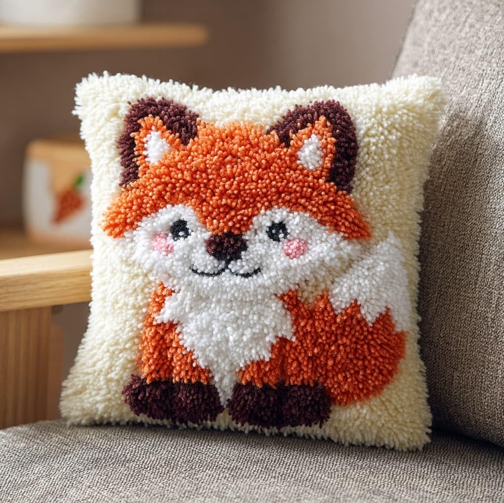 WallustrioaW Latch Hook Cushion Kits for Adults BeginnersCartoon Little Fox