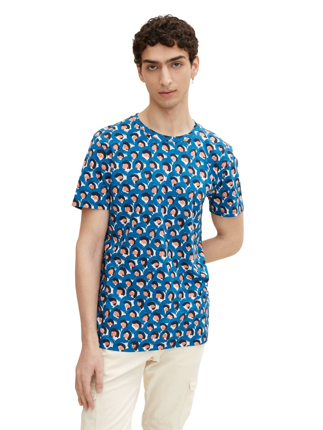 Tom Tailor Denim Men's 1031138 T-Shirt, 29713-Blue Arty Half Circle Print, S