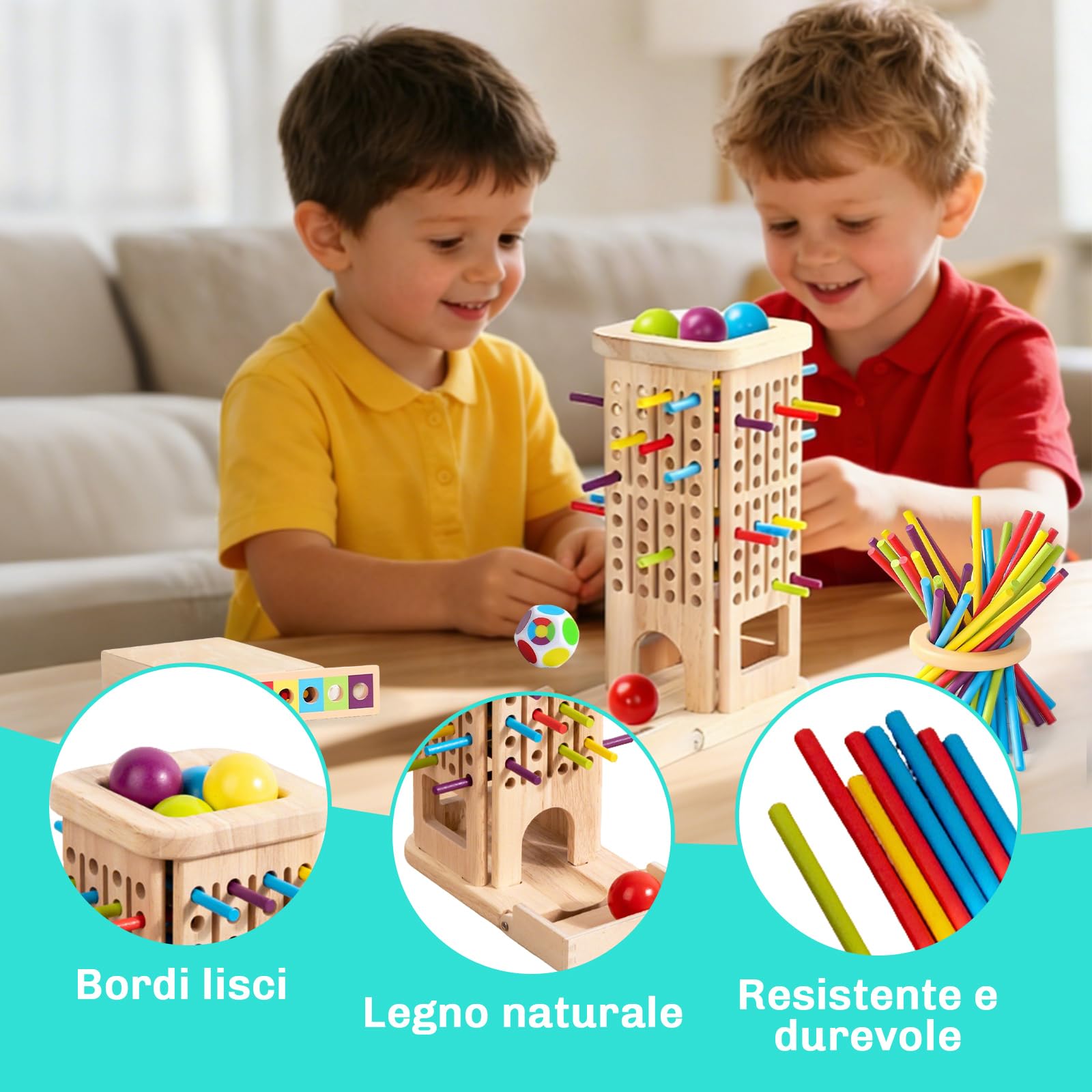 3 In 1 Giochi Montessori Giochi Bambini 3 Anni in Legno, Gioco Educativi Montessori 3 Anni con 40 Game Stick, Scatola Portaoggetti, Giocattoli da Colori Regalo Bambino Bambina 3 4 5 6 Anni