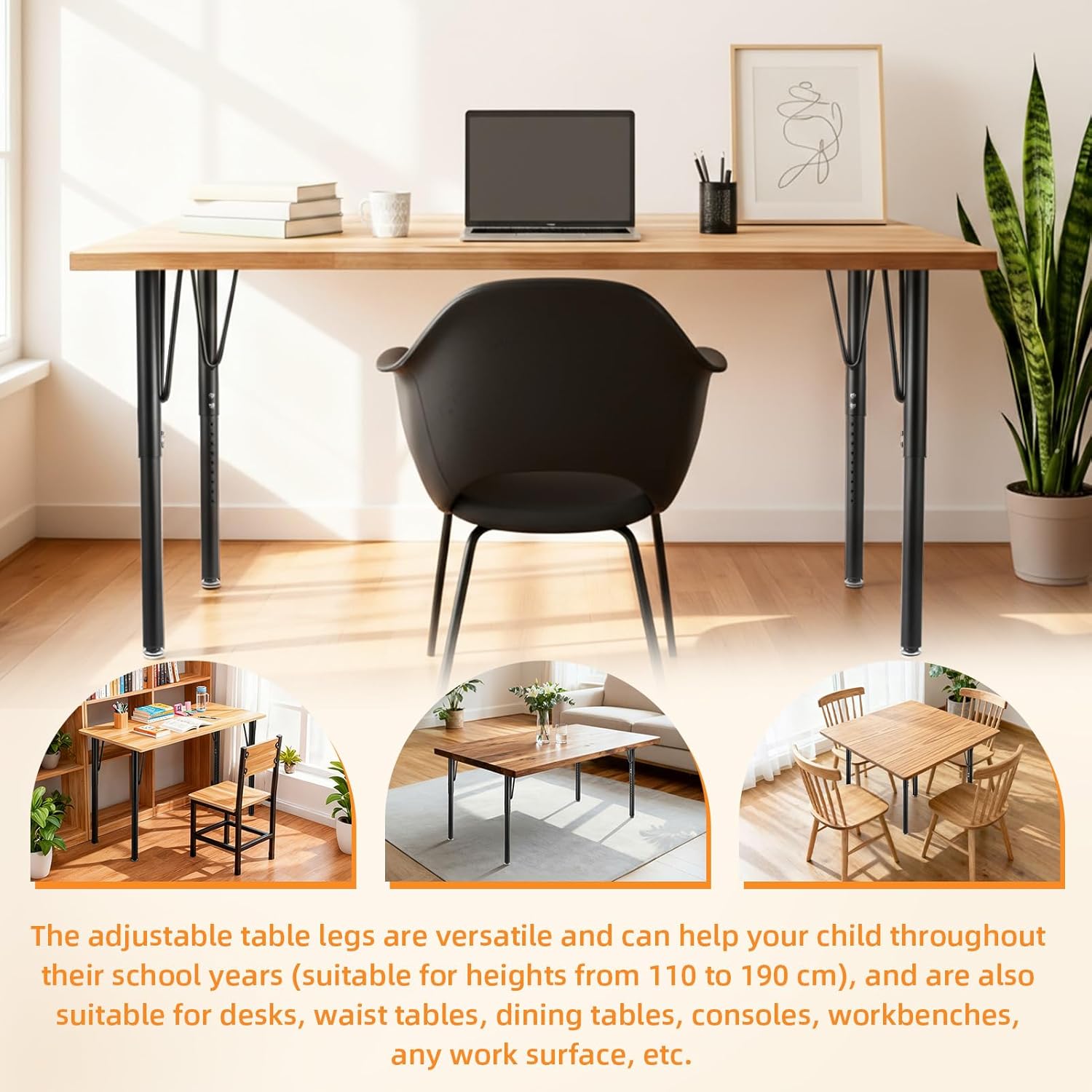 Adjustable Table Legs 18-30 inch (45-75cm), Metal Desk Legs Ø45/50 mm with Screws, Telescopic Legs for Home and Office,Kitchen, Classroom Activity Table,Tabletops, DIY Desk, RV(4-Pack)-Black