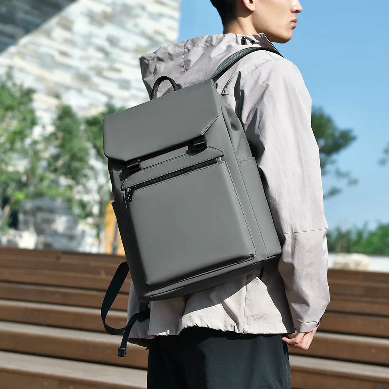 Zaino Porta pc da Lavoro per Uomo Urbano alla Moda Laptop Multifunzione di Grande capacità La Scuola-grigio-16,5 Pollici