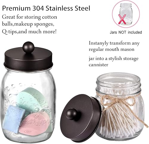 Miniatura 5 de Mason Jar Bathroom Accessories Lids Set(4pcs) - Jar Not Included - Soap Dispenser,Toothbrush Holder, Apothecary Storage Jars Lids for Regular Mouth