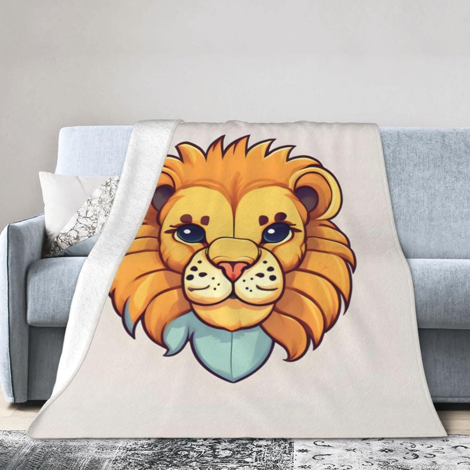 Cartoon Cute Little Lion 40"x30" Fleece Blanket, Full Size, Super Soft, Suitable for Bed, Sofa, Camping, All Seasons