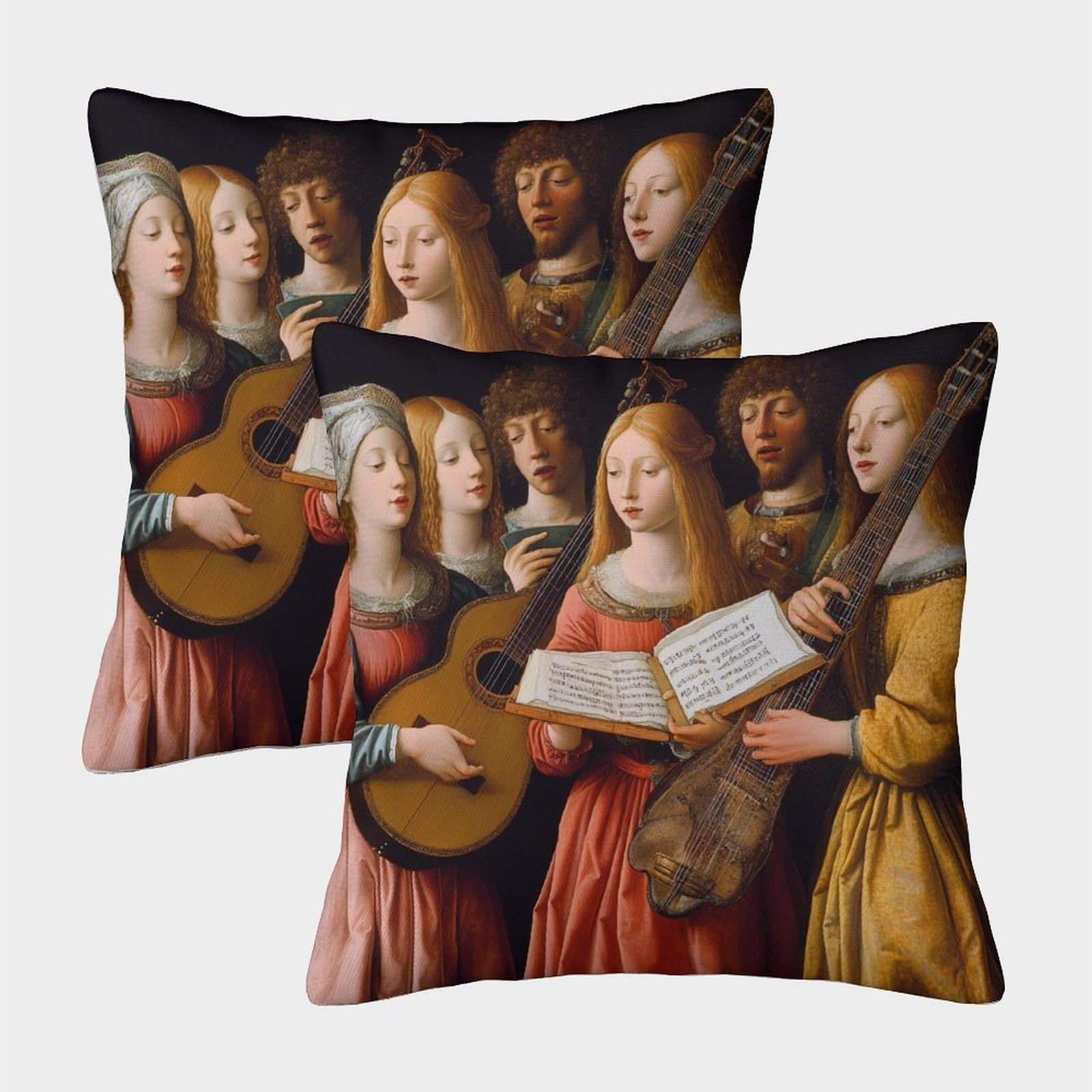 kaiyun 2 Pack 3D Medieval Musicians,Traditional Instruments Cushion 3D Soft Touch Pillowcase,sofa Chair Home Furnishings 45x45cm
