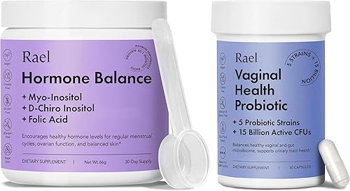 Rael Paquete de suplemento para mujeres: equilibrio hormonal, fertilidad y apoyo ovárico (suministro para 30 días) y probióticos, enzimas