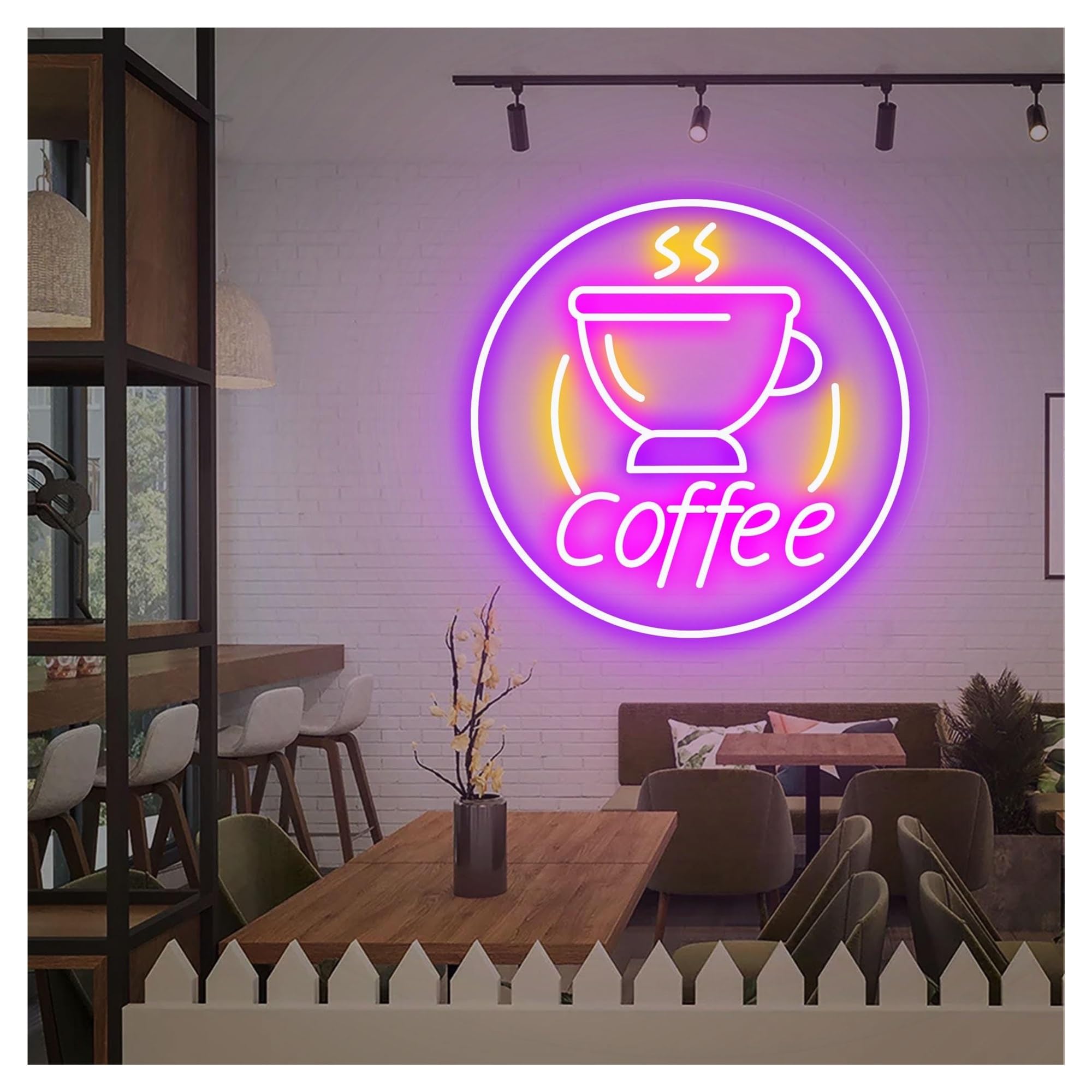 RONGCH Hanging Art Neon Signs Coffee Neon Sign, Suitable for Cafe Shop Home Bar Decor with Brightness Adjustable 40cmx40cm(E)