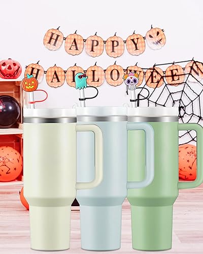 Miniatura 4 de 5 fundas de popote de Halloween para vaso Stanley Cup de 30 y 40 onzas con asa, cubrecolchón de popote reutilizable para popotes de 0.315 a 0.315
