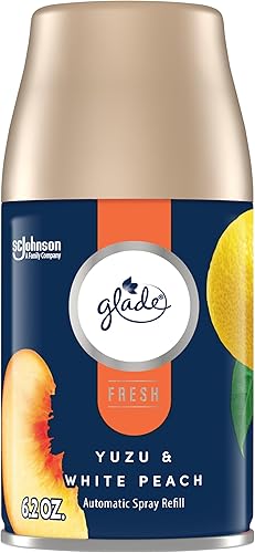 Glade Repuesto automático en aerosol, ambientador para el hogar y el baño, Yuzu y melocotón blanco, colección Fresh, 6.2 onzas