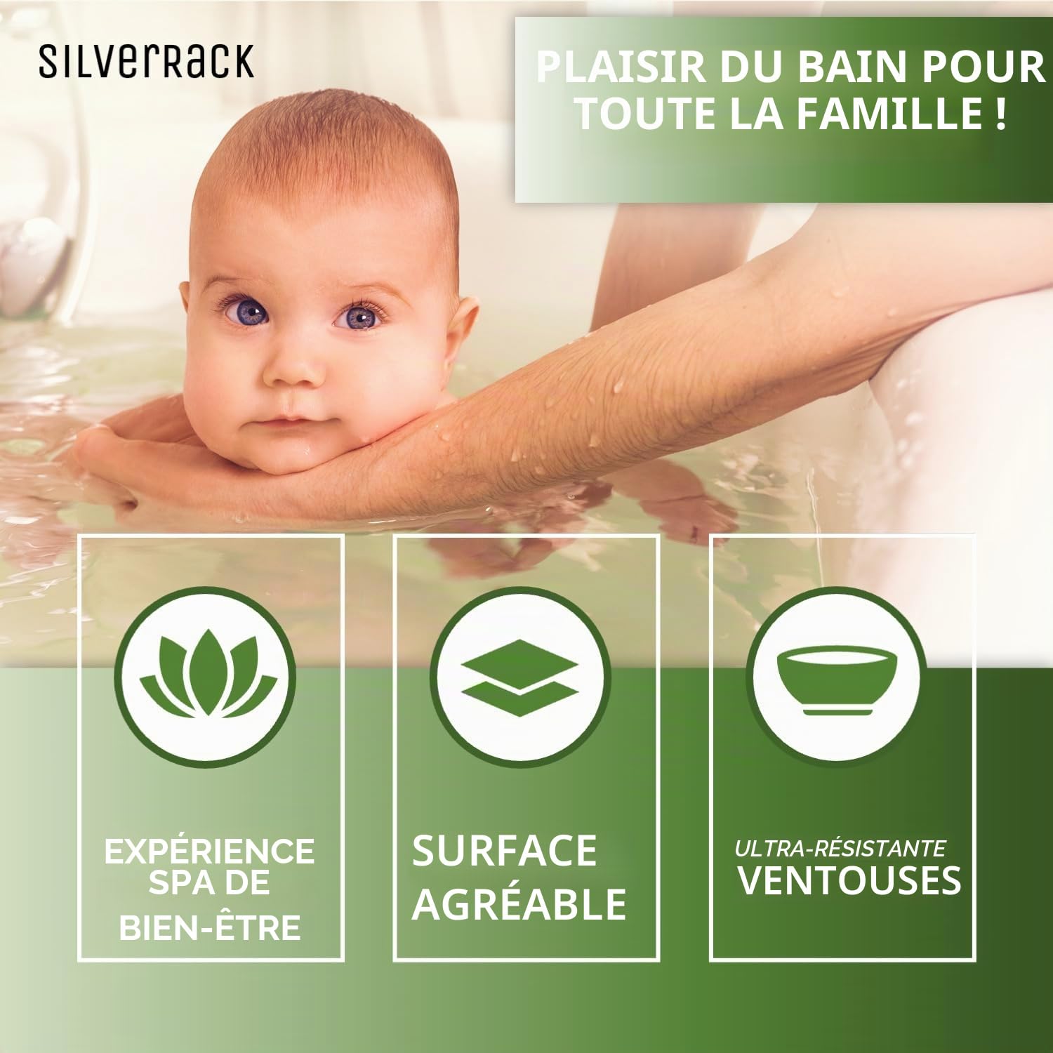 Tapis de Bain antidérapant 100 x 40 cm SilverRack DermaSensitivo sans BPA pour Bébés