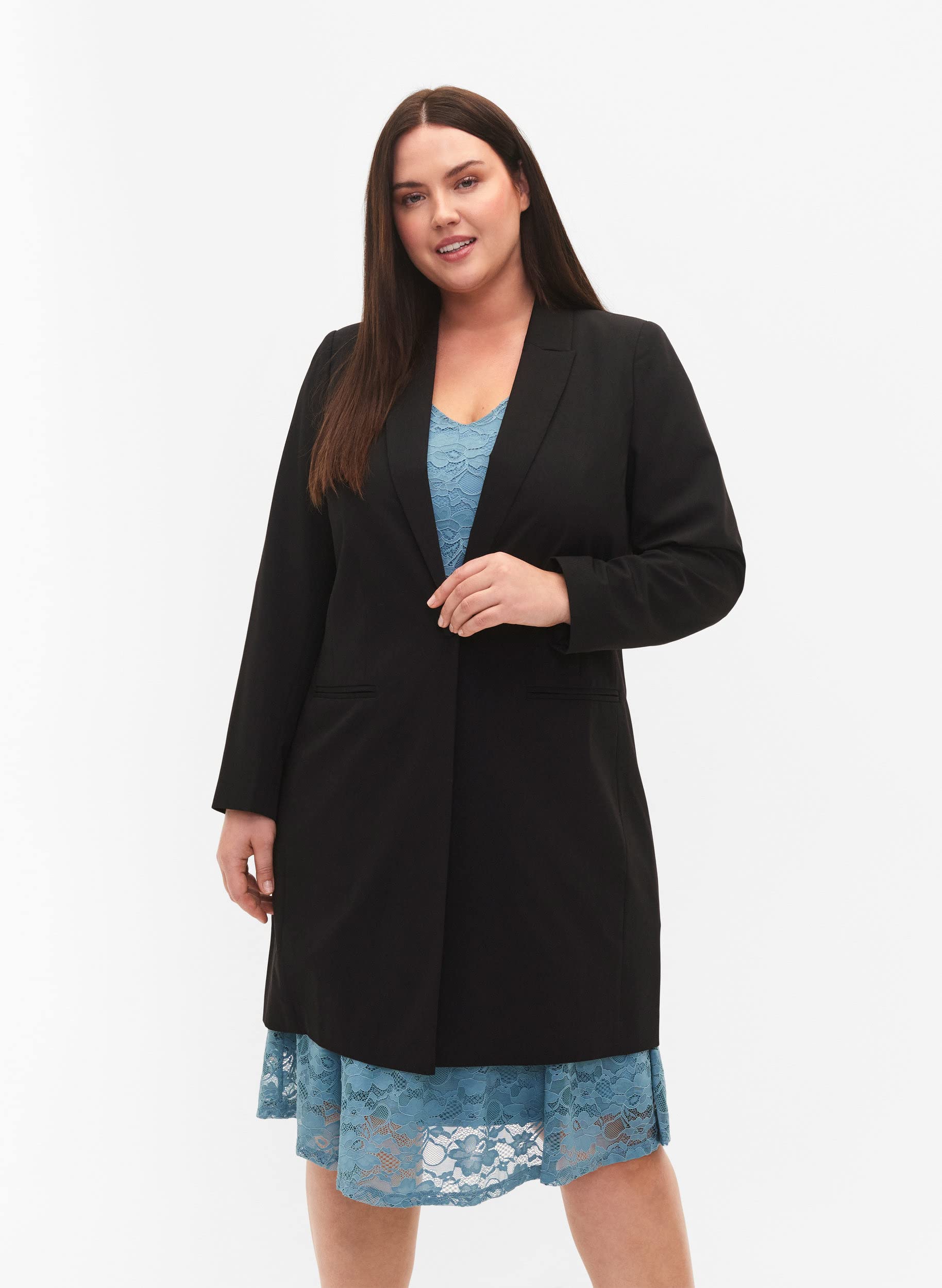 Zizzi Damen Große Größen Blazer Lang Kragen Knopf Gr