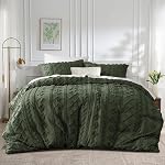 Olive Green Boho Tufted Duvet Cover King Set Vintage Tufts Bedding | Farmhouse Geometric Chevron Stripe Jacquard Embroidery Comforter Cover, Soft Microfiber, Shabby Chic,All Seasons,3 Pieces