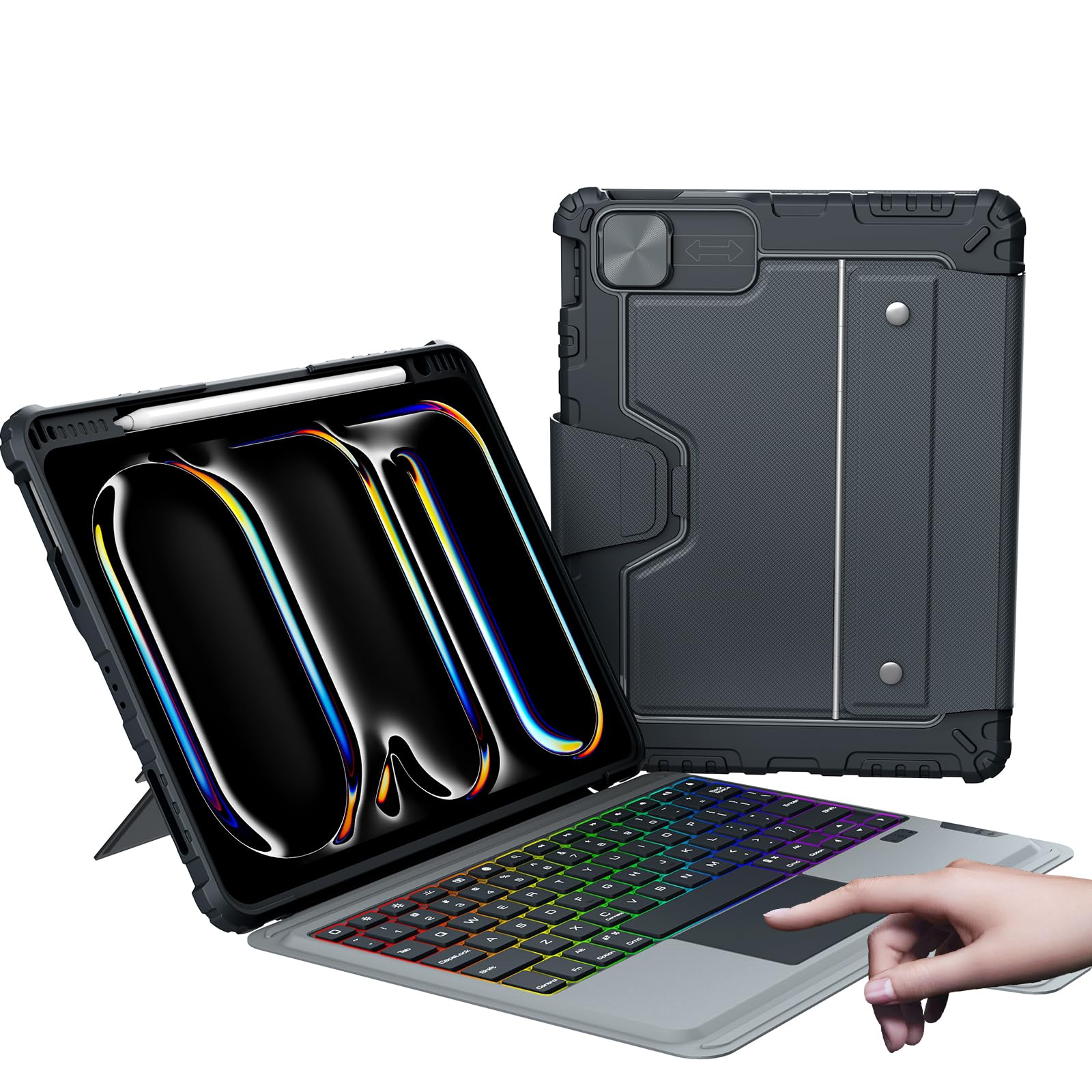 Nillkin iPad Pro 11 inch Case with Keyboard(2024, M4), iPad Pro 11 inch Case with Slide Camera Cover and Stand, Detachable Magic 7 Color Backlit Keyboard with Pencil Holder, Black