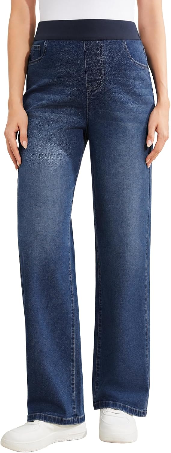PACBREEZE Women's Maternity Straight Leg Jeans, Mid-High Waist Stretch Denim Pregnancy Pants with Adjustable Waistband, S-XXL