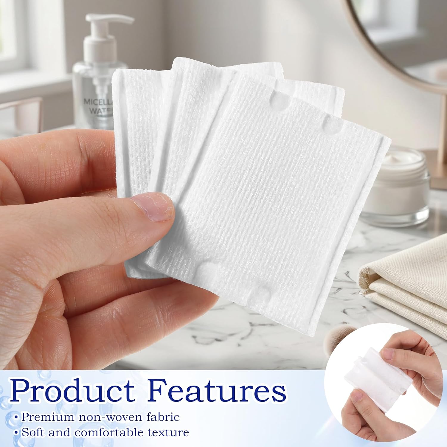 200 Pcs Soft Square Cotton Pads for Face Makeup Remover Pads Facial Pad for Makeup Removal, Nail Polish, Skincare, Cleansing Face and Toner Application Use Wet or Dry