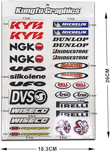 Hoja universal de calcomanías de carreras con micro logotipo del patrocinador estilo Fox (7.2 por 10.2 pulgadas), color blanco, de Kungfu Graphics