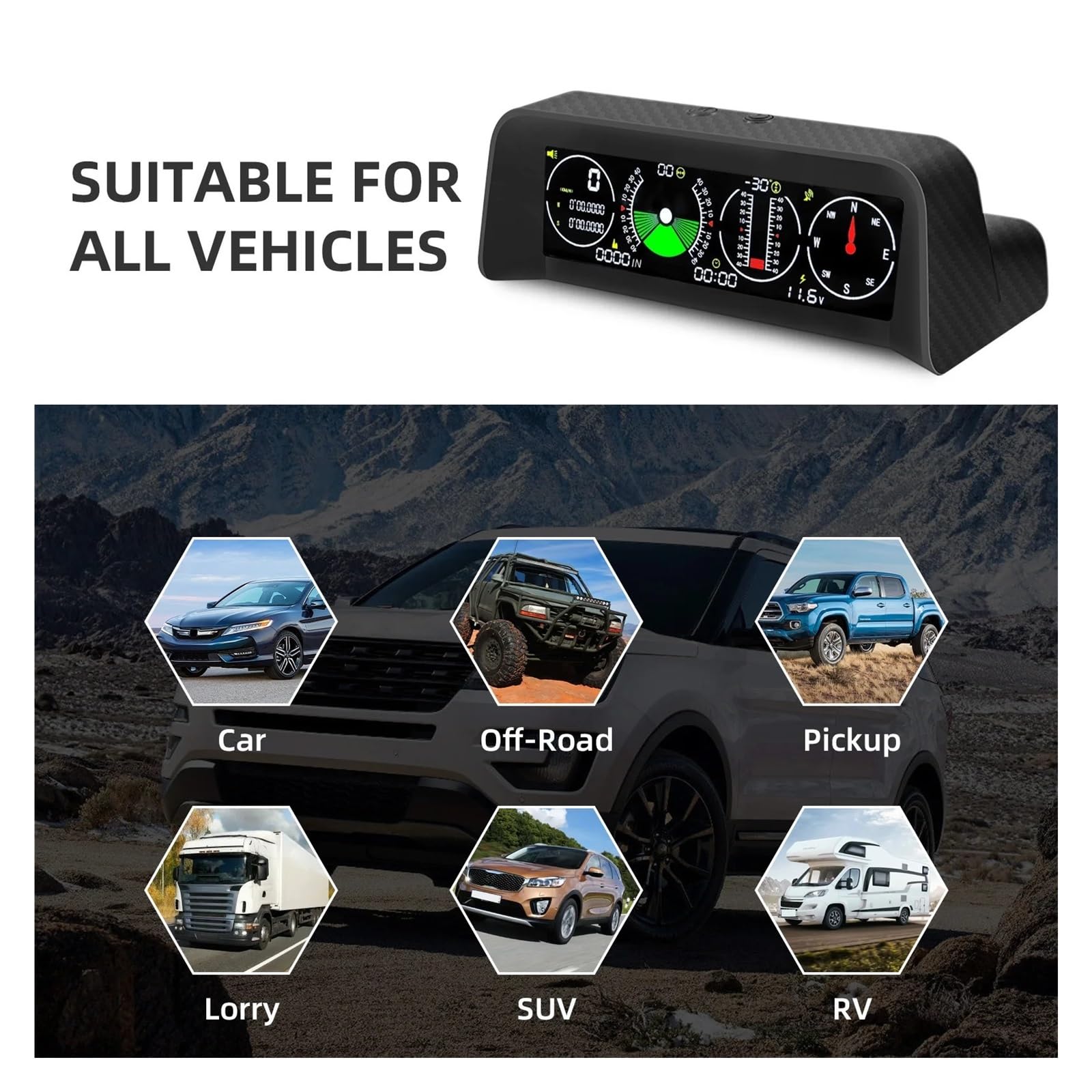 Pantalla Frontal De Coche X90, Inclinómetro De Brújula For Coche, Velocidad GPS 4 En 1, Medidor De Pendiente PMH KMH Con Alarma De Exceso De Velocidad For Todos Los Vehículos para todos los vehículos