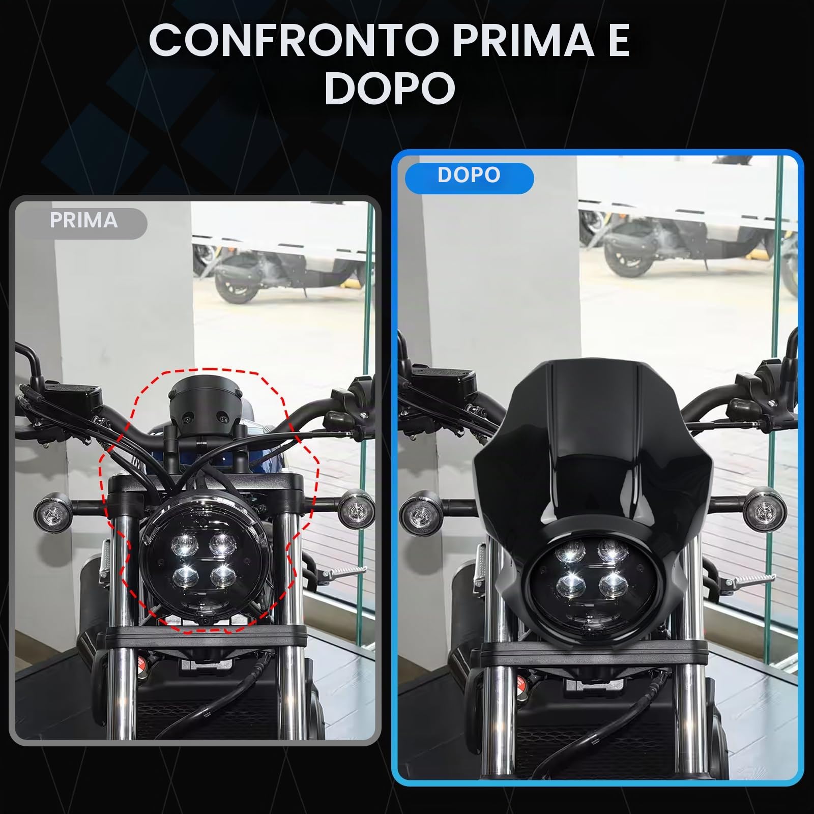 Copertura parafango anteriore per moto GFARDMOTO compatibile con Honda Rebel CMX250 300 500 (2020-2025) e CMX1100 (2021-2025), visiera parafango anteriore con attacco a forcella (Nero lucido)