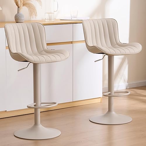 Vista 11 de YOUNIKE Juego de 2 taburetes de bar verdes de altura de encimera de cocina con respaldo, modernos taburetes de bar tapizados de piel sintética