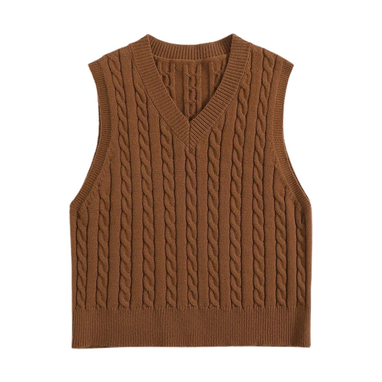 トップス CordingEmbroideryDetail CottonVest Womens Cable Knit Vest V Neck Sleeveless Cropped Crochet