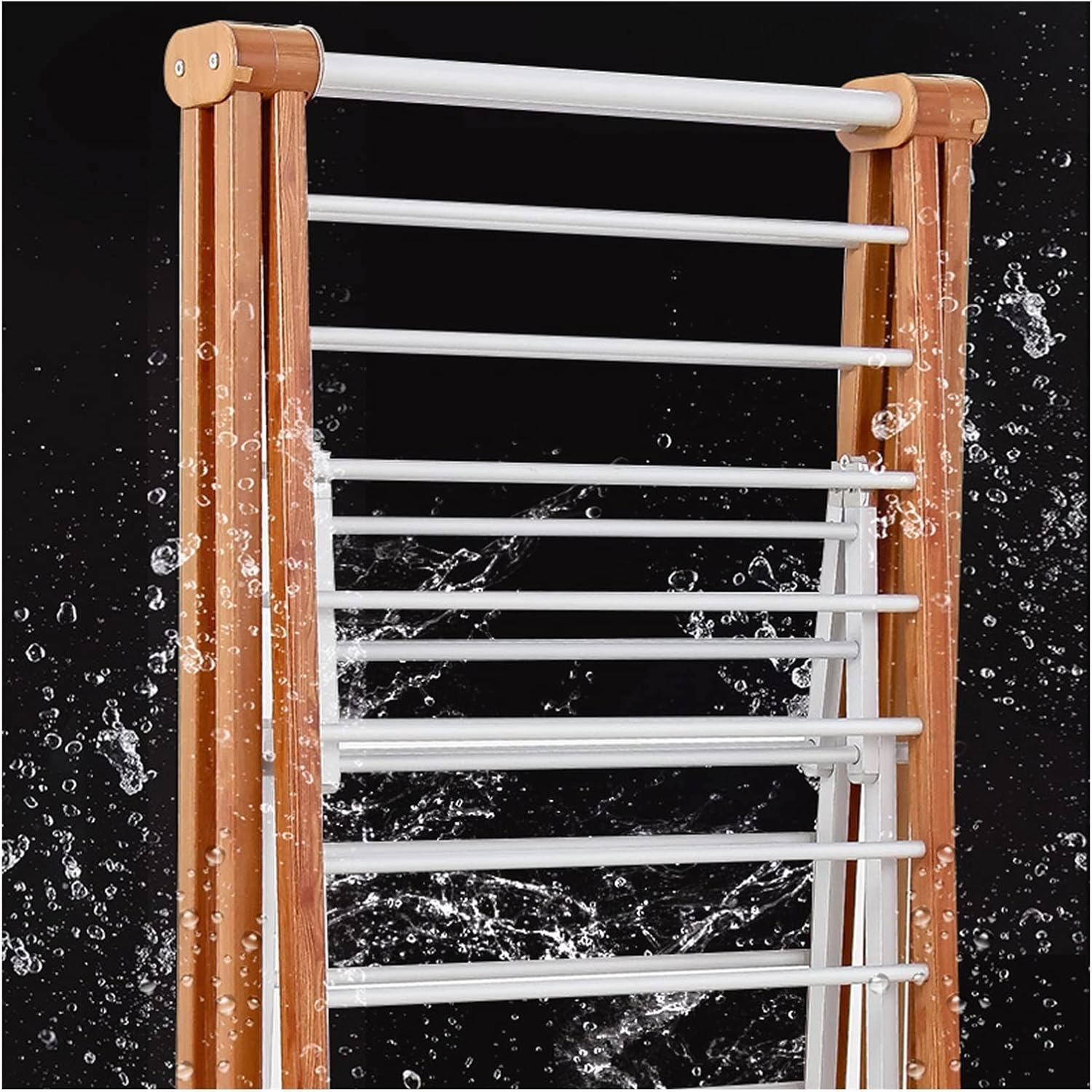 Collapsible Clothes Drying Rack Nordic Modern Minimalist Aluminum Alloy 2-Layer Rack, Floor-to-Ceiling Foldable Wing-Shaped Wood Grain Laundry,OneColor-1.8m