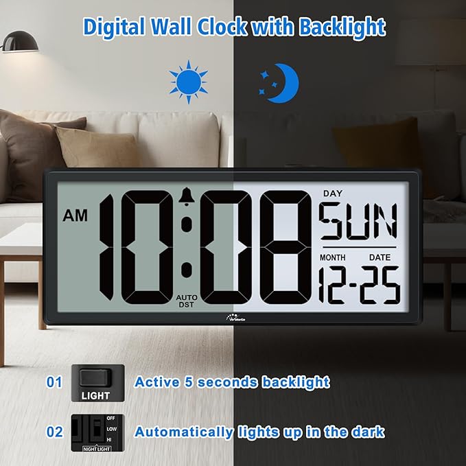 Reloj de Pared Digital Grande con Retroiluminación y Temperatura miniatura 3